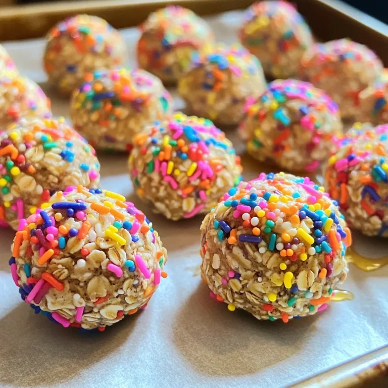 - 1 cup rolled oats - 1/2 cup almond flour - 1/4 cup protein powder (vanilla flavored) - 1/2 cup almond or peanut butter - 1/4 cup honey or maple syrup - 1 teaspoon vanilla extract - 1/4 cup sprinkles - 1/4 teaspoon salt These ingredients come together to create tasty energy bites. I love how easy they are to mix. You can find most items in your pantry or at the store. You can make a few swaps for your tastes. Try sunflower seed butter or cashew butter instead of almond or peanut butter. For sweeteners, you can use agave syrup or coconut nectar instead of honey or maple syrup. These options keep the bites delicious and fun. If you need gluten-free options, use certified gluten-free rolled oats. For vegan options, swap honey for maple syrup. This way, everyone can enjoy these yummy bites. First, gather your ingredients. You need rolled oats, almond flour, and protein powder. In a large bowl, mix the dry ingredients well. This helps to blend the flavors. Next, add the wet ingredients. Pour in natural almond or peanut butter, honey or maple syrup, and vanilla extract. Stir everything together. Make sure all the dry ingredients are coated well. This mixture should be slightly sticky. Finally, sprinkle in the salt. Then, fold in the colorful sprinkles. This is what makes these bites fun and festive! Now it's time to shape the energy bites. Use your hands to knead the mixture. It should feel sticky but hold together nicely. Scoop out tablespoon-sized portions. Roll each portion into a ball using your palms. Keep them about one inch wide. Place each ball on a parchment-lined baking sheet. This makes cleanup easier! Chilling is very important. It helps the bites firm up and hold their shape. Chill them in the fridge for at least 30 minutes. To store your energy bites, use an airtight container. They will last in the fridge for up to a week. You can also freeze them for longer storage. Just make sure to label the container! To keep your No Bake Birthday Cake Energy Bites fresh, store them in an airtight container. This helps maintain their taste and texture. You can keep them in the fridge for up to a week. For longer storage, freeze them. Place the bites in a freezer-safe bag or container. They can last up to three months in the freezer. If your mixture feels too sticky, add a bit more almond flour. This will help balance the texture. On the other hand, if the bites are too dry, add a touch of almond butter or honey. You want them firm but not hard. The right firmness makes them easy to chew and enjoyable. Want to spice things up? Try adding a few drops of almond or coconut extract. This can give your bites a fun twist. You can also mix in dried fruits or chopped nuts for extra flavor. These additions make your energy bites unique and tasty. {{image_2}} You can easily change the flavor of your energy bites. For chocolate chip birthday cake bites, simply swap in mini chocolate chips instead of sprinkles. This twist adds a rich taste. You can also use a chocolate protein powder for an extra boost. For funfetti energy bites, stick with the original recipe but add more colorful sprinkles. This makes the bites even more festive! If you want lower calorie options, you can reduce the nut butter. Use just 1/4 cup instead of 1/2 cup. This change keeps the flavor while cutting calories. For a protein-rich version, add an extra scoop of protein powder. You can even use Greek yogurt in place of nut butter for a creamy taste. Want to make your bites fit for the holidays? Use seasonal sprinkles, like red and green for Christmas or pastels for Easter. You can also shape them into festive forms, like stars or hearts. For special occasions, customize the flavors to match the event. Add spices like cinnamon for fall or peppermint for winter! Each energy bite has about 100 calories. You get 4 grams of protein and 3 grams of fiber. The bites also contain healthy fats from nut butter. Key vitamins include B vitamins, which help with energy. You also get minerals like magnesium and potassium, good for your body. These energy bites are packed with good ingredients. Rolled oats give you fiber, which helps digestion. Almond flour adds healthy fats and proteins. The protein powder boosts your muscle health. Honey or maple syrup adds natural sweetness and energy. Sprinkles make them fun and festive! I recommend one or two bites per serving. This helps you enjoy the taste without overdoing it. If you need more energy for a workout, you can eat a few more. You can easily double or halve the recipe based on your needs. Just keep in mind the total calories you want! Yes, you can switch protein powders. Vanilla protein gives a great taste. You can try chocolate or plant-based options too. Just keep the same amount. If you change the flavor, it might alter the taste a bit. Experiment and find what you like best! These energy bites last up to a week in the fridge. Store them in an airtight container to keep them fresh. If you want them to last longer, freeze them. They freeze well and can last for months. Just thaw them in the fridge before you eat. Absolutely! You can use sunflower seed butter or soy nut butter instead. These nut-free options work well if you have allergies. They still give a nice creamy texture. Just make sure to check for any allergens in other ingredients too. Yes, these energy bites are great for kids! They have protein and fiber, which are good for growing bodies. Plus, kids love the fun sprinkles. You can make them even healthier by using less sweetener. They make a fun snack for after school or birthday parties! Now you know how to make delicious energy bites with simple ingredients. We've covered key components, suggested swaps, and tips for perfecting texture. Dietary options ensure everyone can enjoy these snacks. Try different flavors, and customize them for any occasion. With fresh storage methods, these bites remain tasty for weeks. These easy recipes fit into any diet and are fun for kids. Get creative, make them your own, and enjoy the benefits of a healthy snack!