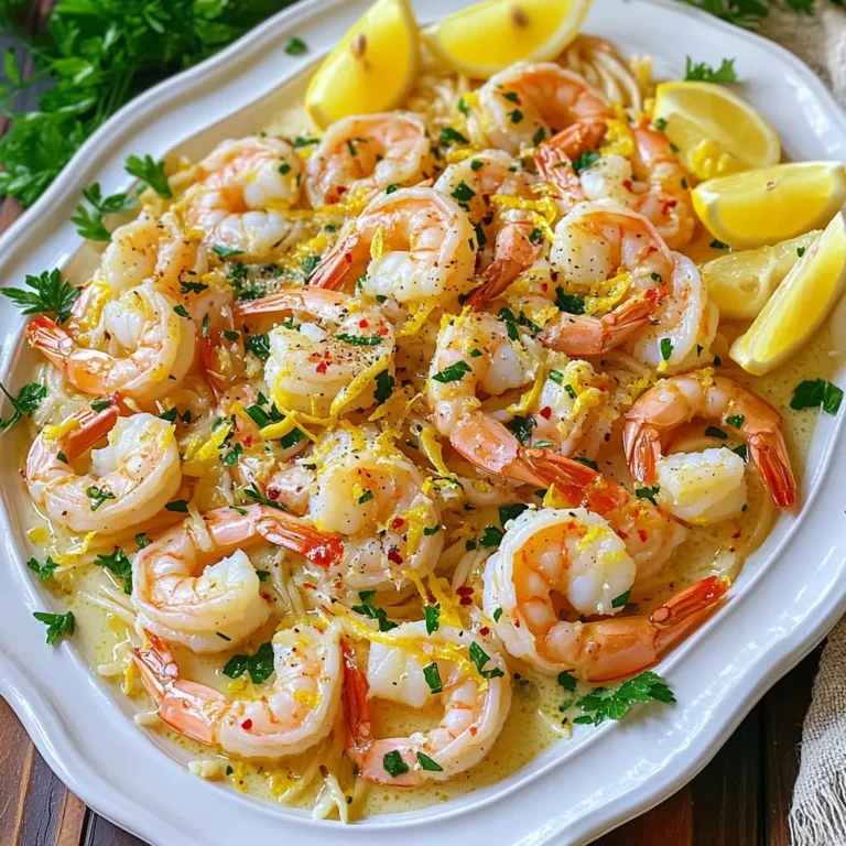 - 1 pound large shrimp, peeled and deveined - 4 tablespoons unsalted butter - 4 cloves garlic, minced - 1 teaspoon red pepper flakes - 1 lemon, juiced and zested - 1/4 cup fresh parsley, finely chopped - Salt and pepper to taste - Optional: 8 ounces linguine or spaghetti To make Garlic Butter Shrimp Scampi, you need fresh ingredients. The shrimp should be large and deveined for best results. I love using unsalted butter since it lets the garlic shine. Minced garlic adds a rich flavor, and red pepper flakes will give it a nice kick. Lemon juice and zest bring brightness to the dish. Fresh parsley adds color and freshness. You can also cook some linguine or spaghetti if you want a heartier meal. This dish is quick and easy, perfect for a weeknight dinner. Having these ingredients on hand makes cooking fun! You can easily create a dish that impresses. Remember, fresh ingredients lead to the best flavors. Enjoy every bite of your Garlic Butter Shrimp Scampi! If you want to add pasta, start by boiling water in a large pot. Make sure the water is salted well. Add 8 ounces of linguine or spaghetti. Cook it until it's al dente, usually around 8 to 10 minutes. Stir the pasta occasionally to keep it from sticking. Once done, drain the pasta and set it aside. In a large skillet, melt 4 tablespoons of unsalted butter over medium heat. Wait until the butter is fully melted and bubbling. Then, add 4 cloves of minced garlic and 1 teaspoon of red pepper flakes. Sauté this mixture for about 1 minute. You want the garlic to smell great but not brown, as burnt garlic tastes bitter. Now it’s time to add the star of the dish: 1 pound of large shrimp. Place them in the skillet. Season the shrimp with salt and pepper to taste. Cook the shrimp for about 2 to 3 minutes. Flip them over and cook for another 2 to 3 minutes. They should turn pink and opaque when fully cooked. Once the shrimp are done, pour in the juice from 1 lemon and add the zest too. Stir well to mix everything together. Let it simmer for about a minute so that all the flavors blend. If you cooked pasta, toss it into the skillet now. Mix well to coat the pasta in the garlic butter sauce. Finally, remove the skillet from heat and stir in 1/4 cup of finely chopped parsley for a fresh touch. To get garlic just right, watch it closely. Burned garlic can ruin the dish. Here are my top tips: - Use medium heat: This helps garlic cook slowly and stay fragrant. - Add it later: If you worry about burning, add garlic after the butter melts. - Stir often: Keep the garlic moving in the pan to avoid dark spots. You want the shrimp to be juicy and tender. Here’s how to know when they’re done: - Color change: Raw shrimp are gray. They turn pink when cooked. - Opacity: Look for a bright, opaque look. This shows they are ready. - Timing: Cook for 2-3 minutes on each side. Don’t overcook them. Presentation matters, even for a quick dish. Here are some simple ways to make it look great: - Large platter: Serve the shrimp scampi on a big plate. It looks impressive. - Garnish: Sprinkle more chopped parsley on top for color. - Lemon wedges: Add lemon wedges on the side. They add a pop of brightness. These tips will help you make the most of your Garlic Butter Shrimp Scampi. Enjoy every bite! {{image_2}} You can swap shrimp for other proteins. Chicken works well in this dish. Cut it into bite-sized pieces and cook it the same way as the shrimp. Scallops are another great choice. They cook quickly and add a sweet flavor. Just remember to adjust the cooking time. You want them to be golden but not overcooked. For a meatless version, use vegetables. Zucchini and bell peppers are great choices. Sauté these veggies in the garlic butter until tender. You can also add mushrooms for extra flavor. For a heartier dish, toss in some cooked chickpeas. This adds protein and makes the dish satisfying. If you like heat, boost the red pepper flakes. Start with one teaspoon, then add more to taste. You can also add fresh chopped chili peppers. This gives a nice kick and fresh flavor. Serve with a side of crusty bread to balance the heat. Enjoy the warmth with your meal! After you make Garlic Butter Shrimp Scampi, let it cool down a bit. To store leftovers, place them in an airtight container. This helps keep the dish fresh and tasty. You can keep it in the fridge for up to two days. If you want to enjoy it later, make sure to store it right away. Keeping it in the fridge prevents bacteria growth. If you want to freeze the dish, first let it cool completely. Then, put it in a freezer-safe container. You can also use freezer bags. Make sure to press out any air before sealing. This helps avoid freezer burn. You can freeze it for up to three months. When you’re ready to eat it, just thaw it in the fridge overnight. To reheat your Garlic Butter Shrimp Scampi, use a skillet over low heat. Add a little butter or olive oil to keep it moist. Stir it often to keep it from sticking. You can also use the microwave, but be careful. Heat it in short bursts to avoid overcooking the shrimp. Enjoy it warm for the best taste and texture. It takes only 15 minutes to make garlic butter shrimp scampi. The prep time is just 5 minutes. You can have a full meal ready quickly. This dish is perfect for busy nights or when you want a tasty meal fast. Yes, you can use frozen shrimp. Just make sure to thaw them first. You can do this by placing them in cold water for about 15-20 minutes. Using frozen shrimp is a great time-saver. They are often just as tasty as fresh shrimp. Just remember to dry them well before cooking for the best results. Shrimp scampi pairs well with many side dishes. Here are some ideas to make your meal even better: - Garlic bread for a nice crunch. - A fresh green salad for a light option. - Steamed vegetables for added nutrition. - Rice or quinoa to soak up the sauce. These sides complement the flavors of the shrimp scampi perfectly. Enjoy mixing and matching! You can now create a tasty garlic butter shrimp scampi easily. Starting with fresh ingredients, like shrimp and garlic, leads to bold flavors. Cooking them right is key to a perfect dish. You learned variations to suit every taste, and storage tips to enjoy leftovers. Whether you're a beginner or a pro, these steps and tips pave the way for success. Now, go ahead and impress your family or friends with this delightful meal!