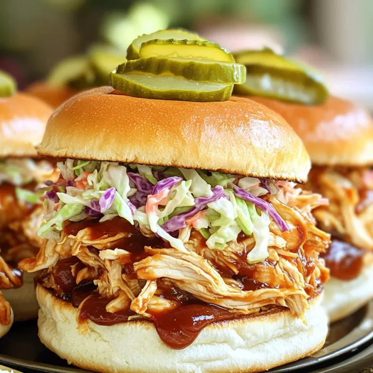 - 2 lbs boneless, skinless chicken breasts - 1 cup BBQ sauce (choose your favorite) - 1/2 cup chicken broth The chicken is the star of this dish. I always go for boneless, skinless chicken breasts. They cook nicely and shred easily. The BBQ sauce adds sweet and tangy flavors. You can pick any sauce you love. The chicken broth keeps the meat juicy and adds depth to the taste. - 1 tablespoon garlic powder - 1 tablespoon onion powder - 1 teaspoon smoked paprika - Salt and pepper to taste - Optional toppings (coleslaw, pickles) The seasonings are key to making the chicken burst with flavor. Garlic powder and onion powder bring a savory taste. Smoked paprika adds a nice smoky note. Don’t forget to season with salt and pepper for balance. For toppings, coleslaw adds crunch and freshness. Pickles give a tangy twist that brightens each bite. Seasoning Chicken Breasts First, take your chicken breasts out. Sprinkle garlic powder, onion powder, smoked paprika, salt, and pepper on both sides. This mix gives the chicken a great flavor. Use your hands to rub the spices in well. Adding Ingredients to Instant Pot Next, put the seasoned chicken into the Instant Pot. Pour the chicken broth over it. Then, add your favorite BBQ sauce on top. This sauce will make the chicken juicy and tasty. Setting Up Instant Pot Close the lid tightly on the Instant Pot. Make sure the vent is sealed. This step helps build pressure for cooking. Pressure Cooking Time Set the Instant Pot to high pressure and cook for 15 minutes. After it beeps, let it release pressure naturally for 10 minutes. Then, do a quick release for any extra pressure. Shredding Chicken Once you open the lid, the chicken should be tender. Use two forks to shred the chicken right in the pot. Mix it well with the BBQ sauce until every piece is coated. Spoon Chicken on Slider Buns Take your slider buns and place the bottom half on a plate. Spoon a generous amount of the BBQ chicken on each bun. If you like, add coleslaw for some crunch. Place the top half of the bun on each slider. You can also add pickles for extra flavor. Serve these warm for a delicious meal. Choosing the Right BBQ Sauce Pick a BBQ sauce that matches your taste. You can use sweet, spicy, or tangy sauces. My favorites include a honey BBQ for sweetness or a Kansas City style for rich flavor. Feel free to mix sauces for a unique taste! Tips for Shredding Chicken Easily To shred chicken fast, use two forks. Just hold the chicken in one fork and pull apart with the other. Doing this in the Instant Pot helps keep the chicken moist. Make sure to mix the chicken with the sauce after shredding for extra flavor. Additional Seasoning Recommendations You can add more spices for a kick. Try cayenne pepper for heat or cumin for warmth. A splash of Worcestershire sauce can deepen the flavor, too. Experiment with what you love! Pairing Suggestions Serve these sliders with crunchy sides. Coleslaw adds a nice crunch and balances the sauce. You might also enjoy potato chips or a fresh salad alongside. Don't forget pickles for a tangy finish! {{image_2}} You can switch up your sliders with different meats. Pulled pork works great. It offers a rich, smoky flavor. Just use the same method. You can also use turkey. Ground turkey or turkey breasts both work well. They absorb the BBQ sauce nicely. Toppings can change the whole meal. Try different slaw recipes. For a twist, use apple slaw. It adds a sweet crunch. You might also consider spicy slaw. This can give your sliders a kick. For garnishes, pickles are classic. They add a nice tang. You can also use jalapeños for heat. Fresh herbs like cilantro or parsley can brighten flavors. Just sprinkle them on top. Get creative and mix it up! To store your leftover BBQ chicken sliders, follow these steps: - Place the sliders in an airtight container. - Keep them in the fridge. - They last for up to 3 days. - Make sure they cool before sealing. Refrigeration keeps the sliders fresh. You can also store the chicken separately from the buns. This way, the buns stay soft. If you want to save BBQ chicken sliders for later, freezing is a great option: - Shred the chicken and mix it with BBQ sauce. - Spoon the mixture into freezer bags. - Remove excess air and seal tightly. - Label the bags with the date. These can be frozen for up to 3 months. Just remember to use freezer-safe bags to keep the chicken fresh. When you're ready to enjoy your sliders again, reheating is key: - Use the microwave for quick reheating. Heat in short bursts, stirring in between. - For better texture, use the oven. Preheat to 350°F (175°C) and bake for about 10-15 minutes. - If you froze the chicken, let it thaw overnight in the fridge before reheating. Reheating helps restore moisture and flavor. Keep an eye on them so they don’t dry out. Enjoy your tasty sliders! Yes, you can use frozen chicken breasts in the Instant Pot. It is a great option for busy days. When using frozen chicken, just remember to adjust the cooking time to 20 minutes instead of 15. The Instant Pot will still cook the chicken perfectly. 1. Place the frozen chicken in the pot. 2. Add the BBQ sauce and chicken broth as usual. 3. Seal the lid and set it to high pressure. The Instant Pot will do its magic and ensure the chicken is tender and juicy. To shred chicken easily, cook it until it's very tender. Follow these tips for perfect results: - Use two forks to pull the chicken apart. - Shred the chicken right in the pot. This keeps it moist. - Ensure you mix it well with the BBQ sauce after shredding. This adds great flavor. With these steps, you will get perfectly shredded chicken every time. The best BBQ sauce is one that fits your taste. Here are some suggestions: - Sweet BBQ Sauce: This works well if you like a touch of sweetness. - Spicy BBQ Sauce: Perfect for those who enjoy a kick. - Smoky BBQ Sauce: This adds a rich, deep flavor. Feel free to experiment with different sauces to find your favorite for the sliders! You’ve learned how to make tasty Instant Pot BBQ chicken sliders. We covered key ingredients, steps, and tips. Remember to pick the right sauce and season well for great flavor. Try different meats and toppings to keep things fresh. Store and reheat wisely to enjoy them later. You can easily make this dish at home. With practice, your sliders will impress everyone. Enjoy experimenting with this fun and simple recipe!