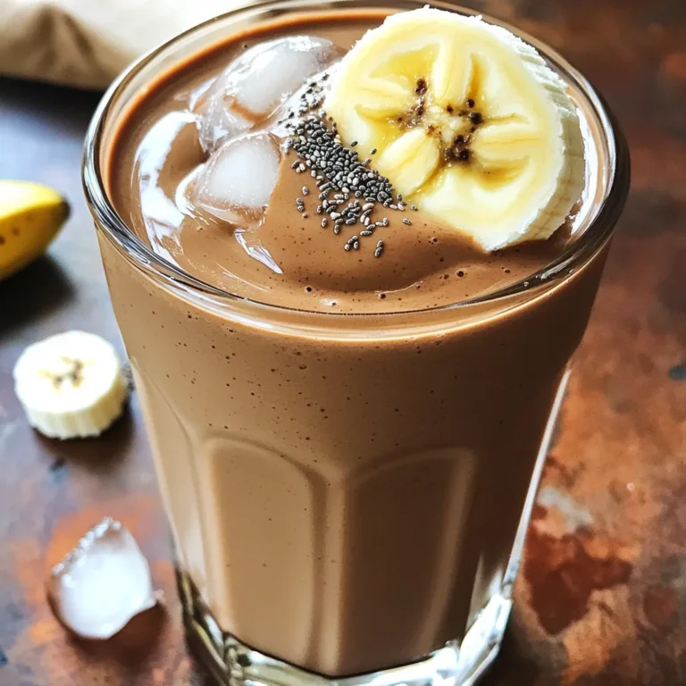 To make the High-Protein Mocha Banana Oat Shake, you need simple, healthy ingredients. Here’s what you will need: - 1 ripe banana - 1 cup unsweetened almond milk - 1/2 cup rolled oats - 2 tablespoons unsweetened cocoa powder - 1 scoop protein powder - 1 tablespoon natural peanut butter - 1 tablespoon chia seeds (optional) - 1 teaspoon vanilla extract - 1/2 teaspoon cinnamon - Ice cubes (to desired thickness) - Sweetener (optional) These ingredients work together to create a tasty and nutritious shake. The banana adds natural sweetness. The almond milk keeps it light and creamy. Rolled oats give you fiber and protein. Unsweetened cocoa powder adds a rich chocolate flavor. Protein powder boosts the shake’s protein content, making it a great choice for breakfast or a snack. Natural peanut butter brings healthy fats and flavor. Chia seeds are optional but add texture and extra nutrients. Vanilla extract and cinnamon enhance the taste. You can adjust the sweetness with your choice of sweetener, like honey or maple syrup. Using ice cubes helps create the perfect thickness. You can blend until smooth and enjoy a delicious shake full of nutrients. Step 1: Adding Ingredients to the Blender Start by peeling the ripe banana and breaking it into chunks. Place the banana in your blender. Next, pour in one cup of unsweetened almond milk. Add half a cup of rolled oats for texture. Then, scoop in two tablespoons of unsweetened cocoa powder. This adds that rich chocolate flavor. Include one scoop of your favorite protein powder, for that extra boost. Now, add one tablespoon of natural peanut butter. This gives a nice creaminess. If you like, toss in one tablespoon of chia seeds. These add fiber and nutrients. Don’t forget one teaspoon of vanilla extract for flavor and half a teaspoon of cinnamon for warmth. Finally, throw in ice cubes to reach your desired thickness. Step 2: Blending for Smooth Texture Put the lid on the blender and set it to high speed. Blend until the mixture is completely smooth. You want to ensure there are no lumps of oats left. This should take about 30 seconds to a minute. Check the texture. It should be creamy and delightful. Step 3: Adjusting Thickness and Sweetness If you want a thicker shake, add a few more ice cubes. Blend again until it’s just right. Now it’s time to taste your shake. If it’s not sweet enough, add honey or maple syrup. Blend briefly to mix in the sweetener. Adjust to your liking. Step 4: Pouring and Garnishing the Shake Once blended, pour the shake into a large glass or two smaller ones. For a fun touch, garnish it! You can sprinkle a dash of cocoa powder or cinnamon on top. Add a slice of banana on the rim for a nice look. A sprinkle of chia seeds adds texture and nutrition. Enjoy your delicious, high-protein mocha banana oat shake! Choosing the Right Protein Powder Pick a protein powder that fits your taste. Vanilla or chocolate flavors work great here. They blend well with banana and cocoa. Check the label for added sugars. I prefer powders with low or no sugar. This keeps the shake healthy and tasty. Tips for Achieving the Desired Consistency If you like a thick shake, add ice cubes. Blend until it’s creamy and smooth. For a thinner shake, add more almond milk. You can adjust the thickness based on your mood. Enhancing Flavor with Additional Ingredients Want to boost the flavor? Try adding a pinch of nutmeg or some berries. Spinach adds a health kick without changing the taste much. You can also swap peanut butter for almond or cashew butter. Each nut butter gives a different twist to your shake. {{image_2}} You can change your High-Protein Mocha Banana Oat Shake to fit your taste. - Fruit Add-Ins: Berries like strawberries or blueberries add sweetness. You can also add a handful of spinach for extra nutrients. It blends well and you won’t taste it! - Different Nut Butters: Try almond or cashew butter instead of peanut butter. Each nut butter gives a new flavor. This can make your shake even more fun. - Vegan and Dairy-Free Alternatives: Want it vegan? Use plant-based protein powder and almond milk. This keeps your shake creamy without any dairy. These options let you make your shake unique. Mix and match to find your favorite blend! If you have leftover shake, it’s easy to store. - Best Practices for Refrigeration: Pour the shake into a sealed container. This keeps it fresh in the fridge. It lasts for up to 24 hours. - How to Freeze for Future Use: You can freeze the shake too! Use ice cube trays to freeze small portions. Once frozen, pop them out and store in a freezer bag. This way, you can enjoy a quick shake later. - Tips for Thawing and Re-blending: When you want to drink your shake, take out what you need. Let it sit in the fridge overnight to thaw. If you need it faster, run warm water over the bag. After it’s thawed, blend it again to get a smooth texture. Yes, you can use any milk you like. Cow's milk, soy milk, or oat milk all work. Each type gives a unique taste. Almond milk keeps it light, while whole milk makes it creamier. Yes, this shake can replace a meal. It has protein, carbs, and healthy fats. The oats and banana provide energy. The protein powder adds muscle-building benefits. To lower calories, use less nut butter or skip it. You can use water instead of milk. Choose unsweetened cocoa powder and avoid added sweeteners. If you lack protein powder, you can still make this shake. Add extra oats or nut butter for protein. Greek yogurt is another great option. It keeps the shake creamy and tasty. This blog post covered a tasty shake recipe and its helpful tips. You can make it with just a few simple ingredients. I shared ways to store it and answered common questions. Feel free to customize the shake with your favorite fruits or nut butters. Experiment and find what you enjoy most. Remember, making a nutritious drink can be easy and fun! Enjoy blending and sipping your delicious shake!
