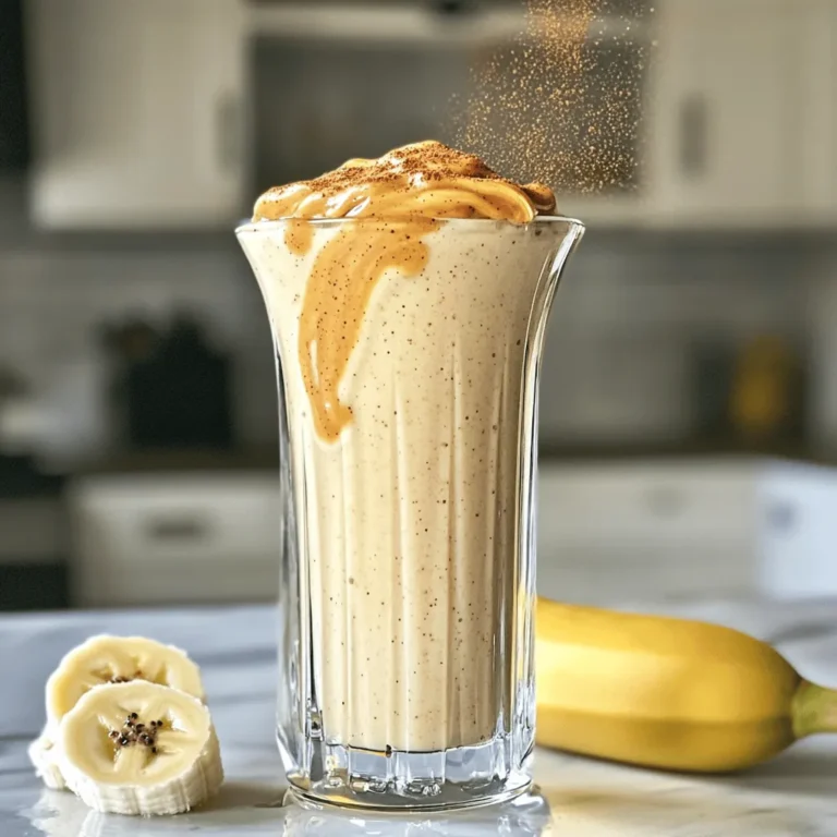 - 1 ripe banana - 1 cup unsweetened almond milk - 1 scoop vanilla protein powder - 1 tablespoon almond butter - 1 tablespoon ground cinnamon - 1 tablespoon maple syrup (or honey) - 1/4 teaspoon vanilla extract - 1/4 cup rolled oats - 1/2 teaspoon baking powder - Ice cubes (optional) The Protein Cinnamon Roll Smoothie is packed with flavors and nutrients. Each ingredient plays a role in making this drink both tasty and healthy. The ripe banana gives the smoothie a creamy base and natural sweetness. I love using unsweetened almond milk because it keeps the drink light. You can use any milk you like, but almond milk keeps it dairy-free. Next, I add vanilla protein powder. This boosts the protein content, making it great for breakfast or a post-workout snack. The almond butter adds healthy fats and a nice nutty flavor. Ground cinnamon is the star spice here. It not only adds warmth but also has health benefits. Maple syrup or honey sweetens the smoothie, but I suggest tasting it first. Vanilla extract enhances the overall flavor. The rolled oats add fiber, making this smoothie filling. Finally, a bit of baking powder helps create a fluffy texture. You can add ice cubes if you want a thicker, colder smoothie. Each ingredient combines to make a delightful drink that feels like a treat. Enjoy the burst of flavors and health benefits in every sip! - Step 1: Blend the base ingredients Start by adding the ripe banana, unsweetened almond milk, and vanilla protein powder to your blender. Blend on high until the mixture is smooth and creamy. This forms the base of your smoothie. - Step 2: Add flavor elements Next, add the almond butter, ground cinnamon, maple syrup, vanilla extract, rolled oats, and baking powder to the blender. Blend again until all the flavors mix together well. This step is key for that cinnamon roll taste. - Step 3: Adjust thickness with ice If you like a thicker smoothie, toss in a few ice cubes. Blend once more until you achieve the desired thickness. Ice adds chill and helps make the smoothie refreshing. - Step 4: Taste and adjust sweetness Now, it’s time to taste your smoothie. If you want it sweeter, add more maple syrup or cinnamon. Blend again briefly to mix in any extra ingredients. This step lets you customize the flavor just how you like it. - Step 5: Garnish and serve Pour the smoothie into a glass or bowl. For a nice touch, sprinkle a little extra cinnamon on top. Serve immediately and enjoy this tasty, protein-packed treat! To make your Protein Cinnamon Roll Smoothie even better, try adding extra spices. You could use nutmeg or ginger for a warm kick. These spices blend well with cinnamon and make your smoothie pop. For sweeteners, maple syrup is great, but you can swap it for honey or agave. Both work well and add their unique taste. If you want a lower-calorie option, try stevia or monk fruit. These natural sweeteners pack a punch without the extra sugar. If you like a thicker smoothie, there are a few tricks. Adding more rolled oats gives it a creamy texture. You can also blend in more ice cubes. This makes your smoothie cool and thick, perfect for hot days. Choosing the right blender is key for smoothies. A high-speed blender, like a Vitamix or Ninja, works best. These blenders crush ice and blend ingredients smoothly. They save time and give you the best texture. When selecting a blender, look for a few things. Pick one with a powerful motor, at least 1000 watts. A large pitcher helps if you make smoothies for more than one person. Also, check if it has easy-to-clean features. This makes post-smoothie cleanup quick and easy. {{image_2}} You can make this protein cinnamon roll smoothie even more fun! Here are some ideas: - Adding cocoa powder for a chocolate twist: If you love chocolate, add a tablespoon of cocoa powder. This change gives your smoothie a rich, chocolatey flavor. It pairs well with cinnamon. - Using different nut butters: Try swapping almond butter for peanut butter or cashew butter. Each nut butter brings its own taste and texture. Pick one that you like best! - Substituting for dairy-based milk: You can use any milk you prefer. Almond milk is great, but soy or oat milk works too. Choose what fits your diet and taste. Want to boost the protein in your smoothie? Here are some easy ways: - Incorporating Greek yogurt: Add a scoop of Greek yogurt for extra creaminess. This gives your smoothie a thicker texture and adds more protein. - Other protein powder options: If you want a change, try different types of protein powder. Pea protein or hemp protein can be great choices. They add flavor and nutrition without any fuss. These variations let you customize your protein cinnamon roll smoothie. Play around with the flavors and protein sources to find your perfect blend! To keep your Protein Cinnamon Roll Smoothie fresh, use a good container. I recommend glass jars with tight lids. They help keep the smoothie cold and tasty. Plastic bottles work too, but glass is best. Refrigeration guidelines: - Store your smoothie in the fridge right after making it. - It stays fresh for up to 24 hours. - Shake it well before drinking to mix it again. Freezing for later consumption: - Freeze your smoothie if you want to save it longer. - Use ice cube trays for easy portions. - Pour the smoothie into the trays and freeze until solid. - You can blend the cubes later with a little milk for a quick treat. You may wonder how to enjoy a smoothie later. Smoothies taste best cold, so reheating is not common. However, if you want a warm drink, try this method: - Pour your smoothie into a pot over low heat. - Stir gently and heat until warm, but don’t boil it. - Enjoy it as a cozy drink. Just remember, it might change the texture a bit. Feel free to get creative with your storage and reheating methods! Yes, you can. Use any milk you like. Dairy milk, soy milk, or oat milk work great. Each type of milk adds its own taste. Almond milk is my favorite for this recipe, but feel free to experiment. To make this smoothie vegan, just switch to plant-based protein powder. Use maple syrup instead of honey. The rest of the ingredients are already vegan. Enjoy your plant-based treat! This smoothie tastes best fresh. If you store it in the fridge, it lasts about one day. The oats may soak up liquid, so it may thicken. Stir it well before drinking if you store it. Yes, you can! Add spinach or kale for extra nutrition. Start with a small handful. Blend it in with the other ingredients. Greens will change the color but not the taste much. This blog post showed you how to create a tasty smoothie with simple ingredients. We covered each step clearly, from blending the base to adding fun flavors. You learned tips to boost taste and texture. Plus, we explored fun variations and easy storage options. Smoothies can be healthy and delicious. Now, you can mix and match to find your favorite. Enjoy your smoothie journey!