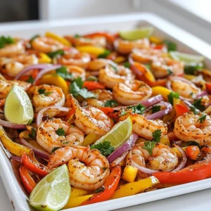 - 1 pound large shrimp, peeled and deveined - 2 bell peppers (red and yellow), sliced - 1 medium red onion, sliced - 3 cloves garlic, minced - 2 tablespoons olive oil - Juice of 2 lemons - 1 teaspoon smoked paprika - 1 teaspoon cumin - 1 teaspoon dried oregano - Salt and pepper to taste - Tortillas (flour or corn) - Fresh cilantro, chopped - Lime wedges When I gather my ingredients for Sheet Pan Lemon Herb Shrimp Fajitas, I focus on fresh and colorful items. The shrimp should be large, peeled, and deveined. I love using red and yellow bell peppers because they add sweet flavor and vibrant colors. A medium red onion gives a nice sharpness that balances the dish. Don't forget the garlic! It adds depth and a lovely aroma. I also make sure to have quality olive oil on hand. This keeps everything moist while roasting. The juice of two lemons adds bright, zesty flavor. I use smoked paprika for warmth and a hint of smokiness. Cumin and dried oregano give a nice earthiness. Salt and pepper enhance all these flavors and bring them together. For serving, I prefer warm tortillas, either flour or corn. Topping with fresh cilantro adds a burst of freshness. Lime wedges are a must for that final zesty squeeze. All these ingredients come together, creating a simple yet delightful meal that brings joy to the table. - Preheat your oven to 400°F (200°C). - In a large bowl, combine 1 pound of shrimp, sliced bell peppers, onion, and minced garlic. - Drizzle the mixture with 2 tablespoons of olive oil and juice from 2 lemons. - Add 1 teaspoon of smoked paprika, 1 teaspoon of cumin, 1 teaspoon of dried oregano, and salt and pepper to taste. Toss everything until well coated. - Spread the shrimp and vegetable mixture on a lined baking sheet in a single layer. - Bake for 10-12 minutes, or until the shrimp are pink. Stir halfway through cooking. - Let the dish cool for a couple of minutes. - Serve the shrimp and veggies in warm tortillas. Top with fresh cilantro and lime wedges. - Ensure shrimp are in a single layer for even cooking. This helps them cook perfectly. - Stir halfway through baking for best results. This keeps all the flavors mixed and even. - Serve on a wooden cutting board with lime wedges. This makes your dish look rustic and fresh. - Garnish with extra cilantro for color. It adds a nice green touch to your meal. - Marinate the shrimp for an hour before cooking. This lets the flavors soak in well. - Add avocado or salsa for extra toppings. They add creaminess and flavor to your fajitas. {{image_2}} You can change up the protein in this dish. If you want to swap shrimp, try chicken or tofu. Chicken has a nice flavor too. Tofu is great for a veggie twist. You can also use scallops for a seafood twist. They cook fast and taste amazing. Want to add more veggies? Zucchini or corn are great choices. They add nice color and flavor. You can also mix in spicy jalapeños. They give a nice kick to the fajitas. Tortillas are key for fajitas. You can use whole wheat or gluten-free tortillas. They offer a healthier option. If you're looking for low-carb choices, try serving with lettuce wraps instead. They hold the filling well and taste fresh. Store leftovers in an airtight container in the refrigerator. This keeps them fresh and safe to eat. Use them within 2-3 days for best taste. I recommend labeling the container with the date. This way, you won't forget when they were made. You can freeze the cooked fajitas in a freezer-safe bag. Make sure to remove as much air as possible before sealing. This helps prevent freezer burn. To use them later, thaw in the refrigerator overnight. This ensures they reheat evenly. For the best texture, reheat in the oven or on the stovetop. This keeps the shrimp and veggies nice and crisp. If you choose to microwave, be aware it may lead to a softer texture. Heat in short bursts and check often to avoid overcooking. Yes, you can use frozen shrimp. Just make sure to thaw them first. Place the shrimp in a bowl of cold water. Change the water every 10 minutes until they are thawed. This method is quick and keeps the shrimp from cooking. You can store leftovers in the fridge for 2-3 days. Make sure to place them in an airtight container. This keeps the shrimp and veggies fresh. You can serve shrimp fajitas with a variety of sides. Some popular choices include: - Mexican rice - Black beans - Guacamole - Pico de gallo - Fresh salad These will enhance the meal and add more flavor. Yes, you can prep some parts ahead of time. Chop the veggies and marinate the shrimp. Keep them in the fridge until you're ready to cook. This saves time on busy days. Yes, peeling the shrimp is necessary for this recipe. It helps the seasonings soak in better. Plus, it makes the fajitas easier to eat. This blog post covered a tasty shrimp fajitas recipe. We explored key ingredients like shrimp, colorful peppers, and spices. I shared step-by-step cooking instructions to make this dish easy for anyone. Plus, I included helpful tips and fun variations for different tastes. Now, it’s time to enjoy your fajitas. They’re simple, nutritious, and sure to impress. Remember, you can customize them however you like. Enjoy cooking and delight in the flavors!