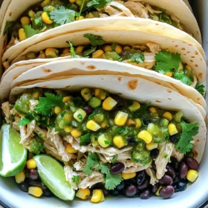 - 2 lbs boneless, skinless chicken breasts - 1 jar (16 oz) salsa verde - 1 can (15 oz) black beans, drained and rinsed - 1 cup corn kernels (fresh, frozen, or canned) - 1 medium onion, diced - 3 cloves garlic, minced - 1 teaspoon cumin - 1 teaspoon chili powder - Salt and pepper to taste - Fresh cilantro, chopped (for garnish) - Lime wedges (for serving) - Bell peppers or jalapeños for extra spice - Avocado for garnish - Chicken alternatives (thighs or tofu for vegetarian) - Low-sodium salsa verde options This dish relies on simple but flavorful ingredients. Start with the chicken. I love using boneless, skinless chicken breasts for their tenderness. Salsa verde adds zest and depth. You can pick your favorite brand or even make your own if you feel adventurous. Next, black beans and corn provide texture and nutrition. They add a nice contrast to the chicken. Diced onion and minced garlic bring out a savory aroma as they cook. The cumin and chili powder elevate the dish with warm spices. Feel free to mix it up! You can add bell peppers for a crunch or jalapeños if you like heat. Avocado is a great topping that adds creaminess. If you prefer, use chicken thighs for a richer flavor or tofu for a vegetarian version. Low-sodium salsa is perfect for those watching their salt intake. - Start by placing 2 lbs of boneless, skinless chicken breasts at the bottom of the slow cooker. - Next, pour 1 jar (16 oz) of salsa verde evenly over the chicken. - Add 1 medium diced onion, 3 minced garlic cloves, 1 can (15 oz) of drained black beans, and 1 cup of corn kernels. - Sprinkle 1 teaspoon of cumin and 1 teaspoon of chili powder on top. - Season with salt and pepper to taste. - Cover the slow cooker with the lid. Set it to cook on low for 6-8 hours or on high for 3-4 hours. - Check the chicken to see if it is fully cooked and tender. - After cooking, take two forks and shred the chicken in the slow cooker. Mix it well with the salsa for more flavor. - Serve the shredded chicken in warm tortillas or over a bed of rice. - You can also add it to salads for a fresh twist. - For garnish, sprinkle chopped fresh cilantro on top and add lime wedges on the side. This method creates a simple yet tasty dish, perfect for any meal. Enjoy! To keep your chicken moist, use boneless, skinless chicken breasts. Cooking on low heat helps lock in moisture. Avoid lifting the lid too often, as this releases steam. Seasoning is key. Use salt and pepper generously to enhance the flavors. The spices like cumin and chili powder add depth and warmth. Prepare this dish ahead of time for busy nights. You can cut the onion and garlic in advance. Store them in the fridge until you're ready to cook. For even more ease, use frozen corn and canned black beans. This saves time without losing flavor. Just rinse the beans before adding them to your slow cooker. To boost the flavor, consider adding fresh herbs like cilantro or oregano. This adds freshness and brightness to the dish. A splash of lime juice right before serving can bring all the flavors together. It adds a zesty touch that makes it pop. Enjoy your flavorful creation with warm tortillas or over rice for a delightful meal! {{image_2}} You can easily make salsa verde chicken in different ways. If you have an Instant Pot, you can use it for faster cooking. Set it to high pressure for 10-12 minutes. This method keeps the chicken juicy and full of flavor. For stovetop cooking, start by browning the chicken in a pan. Then, add salsa and spices. Let it simmer for about 30-40 minutes. This method gives you great control over the heat. To change things up, try different salsas. Mango or pineapple salsa adds a sweet twist. You can also mix in cheese while cooking. Creamy cheeses like Monterey Jack or cheddar melt beautifully into the dish. Feel free to experiment with spices too. Adding smoked paprika or chipotle powder can bring a smoky flavor. Adjust the spices to match your taste. If you want a vegan option, swap the chicken for firm tofu or jackfruit. Use a vegan salsa to keep it plant-based. For gluten-free options, make sure your salsa and other ingredients are certified gluten-free. This recipe is easy to tweak for various diets, making it a great choice for everyone. To store leftovers, let the dish cool to room temperature. Then, transfer it to an airtight container. This keeps the chicken fresh and prevents odors from spreading. Store it in the fridge for up to four days. When reheating, I recommend using the microwave or stovetop. If using the microwave, heat in short bursts. Stir often to ensure even heating. If using the stovetop, add a splash of water to keep it moist. For freezing, place the cooled dish in a freezer-safe container. Make sure to leave some space at the top for expansion. You can freeze it for up to three months. Label the container with the date for easy tracking. When ready to eat, thaw it overnight in the fridge. To reheat, warm it on the stovetop or in the microwave, stirring occasionally. This keeps the flavors intact and ensures even heating. In the fridge, Slow Cooker Salsa Verde Chicken stays fresh for about four days. In the freezer, it lasts up to three months. Always check for signs of spoilage before enjoying leftovers. If it smells off or looks strange, it's best to toss it. Cooking time is key to tasty chicken. On low, it takes 6 to 8 hours. On high, it cooks in 3 to 4 hours. The chicken should be tender and cooked through when done. Always check that it reaches an internal temperature of 165°F. This ensures it is safe to eat. Yes, you can use frozen chicken breasts! Just place them in the slow cooker without thawing. However, increase the cooking time by about an hour. This helps the chicken cook evenly. Make sure to check that it is fully cooked before serving. This dish pairs well with many sides. Here are some ideas: - Warm tortillas for a tasty wrap. - Rice for a hearty base. - Fresh salads to add crunch. - Avocado slices for creaminess. - Cornbread for a sweet touch. Feel free to mix and match based on your taste! This recipe for Slow Cooker Salsa Verde Chicken is simple and flexible. You learned about the key ingredients, preparation steps, and cooking methods. Tips like using fresh herbs or trying different types of salsa can boost flavors. Plus, you can adjust for dietary needs and store leftovers safely. This dish not only saves time but also makes dinner tasty and fun. With these ideas, you can easily customize it to fit your tastes. Enjoy creating your own version of this easy, delicious meal!