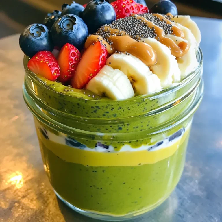 To make high-protein matcha overnight oats, gather these simple ingredients: - 1 cup rolled oats - 1 cup unsweetened almond milk (or any milk of choice) - 2 tablespoons chia seeds - 1 tablespoon matcha powder - 1 scoop vanilla protein powder (or plant-based version) - 1 tablespoon honey or maple syrup - 1/2 teaspoon vanilla extract - Pinch of salt - Fresh berries for topping - Sliced bananas for garnish - Optional: nut butter for drizzling These ingredients work together to create a tasty and healthy breakfast. Each item plays a key role. The oats provide fiber and texture. The almond milk adds creaminess. Chia seeds give a nice crunch and help thicken the mix. Matcha powder brings a unique flavor and boosts energy. The protein powder increases the protein content. Honey or maple syrup sweetens the dish. The vanilla extract adds a lovely aroma. A pinch of salt enhances all the flavors. Fresh berries and bananas make great toppings and add nutrition. Nut butter is a fun option for extra richness. Gather these ingredients, and you’re ready to make a delicious breakfast that is easy and quick! - In a medium bowl or airtight container, combine: - 1 cup rolled oats - 1 cup unsweetened almond milk (or any milk of choice) - 2 tablespoons chia seeds - 1 tablespoon matcha powder - 1 scoop vanilla protein powder (or plant-based version) - 1 tablespoon honey or maple syrup - 1/2 teaspoon vanilla extract - Pinch of salt - Whisk the mixture well until smooth. Stir until no clumps of matcha or protein powder remain. - Cover the bowl or container tightly. Refrigerate overnight or for at least 4 hours. This step lets the oats and chia seeds absorb the liquid and thicken. - In the morning, stir the oats before serving. If it feels too thick, add a splash of almond milk. - Divide the oats into bowls or jars. - Top with fresh berries, sliced bananas, and a drizzle of nut butter if desired. - Enjoy your nutritious high-protein matcha overnight oats! You can make your oats sweeter with honey or maple syrup. Just add more if you like it sweeter. A splash of vanilla or almond extract brings out the flavor. These small changes can really uplift your dish. Want creamier oats? Use more almond milk in your mix. This gives it a smooth feel. If you have time, let the oats soak longer, up to 24 hours. This will make them even softer and more delicious. These oats are packed with protein from oats and protein powder. They help you feel full and energized. Matcha adds antioxidants, which are great for your health. This makes your breakfast not only tasty but also good for you. {{image_2}} You can switch up your protein source to keep things fresh. Try using chocolate or unflavored protein powder instead of vanilla. This adds a new taste twist. Another option is to substitute Greek yogurt for a creamy texture. It packs in protein and makes your oats rich and smooth. Spice things up by adding a sprinkle of cinnamon or nutmeg. These spices add warmth and depth to your oats. You can also mix in superfoods like cacao or flaxseed. Cacao gives a rich chocolate flavor, while flaxseed boosts your fiber intake. Both choices enhance the nutritional value of your dish. Toppings can change your breakfast game. Use seasonal fruits like peaches or apples for a fresh touch. Dried fruits like raisins or cranberries work too. They add sweetness and chewiness. Drizzling nut butter like almond or peanut butter on top gives a nutty flavor. You can also use coconut yogurt for a dairy-free option. These toppings make your matcha overnight oats even more delightful! To keep your high-protein matcha overnight oats fresh, store them in airtight containers. This helps maintain flavor and texture. You can safely keep them in the fridge for up to 3 days. After this time, the oats may lose their taste and texture. If you want to store your oats for longer, freezing is a great option. Pour the oats into freezer-safe containers. Make sure to leave some space at the top, as they will expand when frozen. To thaw, simply move them to the fridge overnight. If you're in a hurry, you can also use the microwave. Heat them in short bursts until warm. Stir well before eating, and adjust the consistency with a splash of almond milk if needed. Enjoy your nutritious meal even after freezing! Matcha overnight oats stay fresh in the fridge for up to three days. Keep them in an airtight container. The oats will soak up the liquid and thicken over time. If they sit too long, they may become mushy. Yes, you can make overnight oats without chia seeds. They add fiber and help thicken the oats, but you can skip them. Instead, try using more oats or add a little extra protein powder. Great toppings for matcha overnight oats include: - Fresh berries like blueberries and strawberries - Sliced bananas - A drizzle of nut butter - A sprinkle of nuts or seeds These toppings add flavor and texture, making your oats even more delicious. You can use instant oats, but the texture will change. Instant oats cook faster and may become mushy when soaked. Rolled oats provide a heartier bite, so I recommend using them for better results. Matcha is generally safe for most people. It contains caffeine, so those sensitive to it should limit intake. Pregnant or nursing women should also consult their doctor. Always choose high-quality matcha for the best taste and health benefits. This article explored how to make delicious matcha overnight oats. We covered key ingredients, easy preparation steps, and ways to enhance flavors. You learned about variations and storage tips to keep oats fresh. These simple recipes offer strong nutrition and tasty options for anyone. Try your own mix and enjoy a healthy breakfast that fits your taste. With so many ways to adapt this recipe, your mornings can be exciting and nutritious!