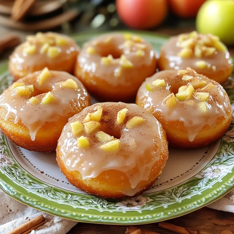 - 2 cups apple cider - 2 ½ cups all-purpose flour - 1 cup granulated sugar - 1 teaspoon ground cinnamon - ½ teaspoon ground nutmeg - 1 teaspoon baking powder - 1 teaspoon baking soda - ½ teaspoon salt - 2 large eggs - ½ cup unsweetened applesauce - ¼ cup vegetable oil - 1 teaspoon vanilla extract - 1 cup powdered sugar - 2 tablespoons milk - 1 teaspoon vanilla extract (for the glaze) - For liquid measures, use a standard measuring cup. - Dry ingredients should be leveled off for accuracy. - Eggs are usually large and should be at room temp. - Use a kitchen scale for precise measurements if needed. - If you lack apple cider, use apple juice for a similar flavor. - All-purpose flour can be swapped with whole wheat flour. - Granulated sugar may be replaced with brown sugar for a richer taste. - Unsweetened applesauce can be substituted with mashed bananas. - For a dairy-free option, use almond milk instead of milk in the glaze. This list ensures you have everything ready for your Apple Cider Donuts. Each ingredient plays a vital role in flavor and texture. Enjoy the process and feel free to experiment with substitutes! Start by taking 2 cups of apple cider. Pour it into a medium saucepan. Heat on medium until it boils. Once boiling, lower the heat and let it simmer. You want to reduce it to 1 cup. This should take about 15-20 minutes. Keep an eye on it! After it reduces, let it cool a bit. Now, grab a large mixing bowl. Add 2 ½ cups of all-purpose flour. Next, mix in 1 cup of granulated sugar, 1 teaspoon of ground cinnamon, and ½ teaspoon of ground nutmeg. Toss in 1 teaspoon of baking powder, 1 teaspoon of baking soda, and ½ teaspoon of salt. Whisk everything together until well combined. In a separate bowl, beat 2 large eggs. Then, add the cooled apple cider, ½ cup of unsweetened applesauce, ¼ cup of vegetable oil, and 1 teaspoon of vanilla extract. Stir until it’s smooth. Pour the wet mix into the dry mix. Use a spatula to fold them together gently. Be careful not to overmix; you want it just combined. Preheat your oven to 350°F (175°C). Grease a donut pan with cooking spray. Spoon the batter into the pan, filling each cavity about ¾ full. Bake for 10-12 minutes. Check with a toothpick; it should come out clean. Let the donuts cool for 5 minutes in the pan. Then, move them to a wire rack. For the glaze, whisk 1 cup of powdered sugar with 2 tablespoons of milk and 1 teaspoon of vanilla extract in a bowl. If it’s too thick, add more milk. Once the donuts are cool, dip the tops into the glaze. Let any extra glaze drip off. Place them back on the rack to set. Enjoy your delicious apple cider donuts! To make your apple cider donuts soft and fluffy, follow these steps. First, reduce the apple cider to one cup. This step adds great flavor and moisture. Mix your dry ingredients well. Be sure to whisk flour, sugar, and spices together. When you combine wet and dry ingredients, mix gently. Overmixing will make them tough. Remember, lumps are okay! To stop donuts from sticking, prepare your pan carefully. Use cooking spray to grease each cavity. You can also dust the pan with a bit of flour after spraying. Make sure to let the donuts cool for a few minutes before removing them. If they still stick, run a knife around the edges to help release them. For a smooth glaze, mix the powdered sugar, milk, and vanilla well. The glaze should be thick but pourable. Dip the tops of the cooled donuts quickly. Let extra glaze drip off before placing them back on the rack. This method helps avoid a messy finish. If your glaze is too thin, add more powdered sugar. If too thick, add a bit more milk. {{image_2}} You can add more warmth to your apple cider donuts by using spices. Try adding cloves or ginger for a bolder flavor. You can mix in a bit of cardamom for a unique twist. These spices really enhance the taste and give your donuts a cozy feel. Want a healthier version? You can use whole wheat flour instead of all-purpose flour. This adds fiber and makes your donuts more filling. For sugar, you can try using honey or maple syrup. These options give a different but tasty sweetness. Applesauce already cuts down on fat, so keep that in your recipe! Feel free to get creative with add-ins! Chopped nuts or dried fruit can add great texture. You can even mix in chocolate chips for a sweet surprise. For toppings, think about drizzling caramel or chocolate over the glaze. Sprinkling crushed nuts or coconut flakes can give a fun crunch. Each bite can be a new experience! To keep your apple cider donuts fresh, store them in an airtight container. This helps lock in moisture and flavor. Place parchment paper between layers to avoid sticking. Keep them at room temperature for up to three days. If you need them to last longer, consider freezing. Freezing is a great option if you want to save your donuts for later. Let the donuts cool completely before freezing. Wrap each one in plastic wrap, then place them in a freezer bag. You can store them this way for up to three months. Be sure to label the bag with the date. When you’re ready to enjoy your frozen donuts, take them out of the freezer. Let them thaw at room temperature for about an hour. For a warm treat, heat them in the oven at 350°F for about 5-7 minutes. You can also use the microwave for 10-15 seconds. This will refresh the glaze and make them taste like they just came out of the oven! To make apple cider donuts gluten-free, swap the all-purpose flour. Use a gluten-free flour blend instead. Ensure the blend has xanthan gum for better texture. Also, check all other ingredients for gluten. These small changes will keep the flavor while making the donuts safe for gluten-free diets. Yes, you can use store-bought apple cider. It saves time and adds great flavor. Choose a brand without added sugars or preservatives. This helps keep your donuts pure and tasty. However, homemade cider adds a special touch if you have the time. Store glazed apple cider donuts in an airtight container. This keeps them fresh and moist. Place a paper towel inside to absorb any excess moisture. Keep them at room temperature for up to two days. For longer storage, place them in the fridge for up to a week. These donuts last about two days at room temperature. If stored in the fridge, they can last up to a week. They may lose some of their glaze quality over time. For best taste, enjoy them fresh, but they are still good after a few days! You now know how to make delicious apple cider donuts. We covered the important ingredients, from measurements to substitutes. I shared easy steps for mixing, baking, and glazing. Tips helped ensure perfect texture and smooth finishes. Plus, you learned fun variations and storage tips for your treats. These donuts can become a family favorite. Enjoy experimenting with flavors and sharing them. Make them your own, and enjoy every bite!