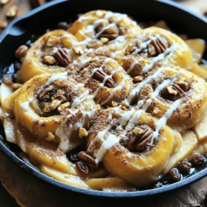 - 2 large apples, peeled, cored, and diced - 1 package refrigerated cinnamon roll dough (8 rolls) - 1/4 cup brown sugar - 1 teaspoon ground cinnamon - 1/4 cup butter, melted - 1/4 cup chopped pecans (optional) - 1/4 cup raisins (optional) - 1 teaspoon vanilla extract - 1/2 cup light cream cheese frosting (from the cinnamon roll package) I suggest using brands like Pillsbury or Trader Joe's for the cinnamon roll dough. Both brands offer soft, tasty rolls that bake up just right. They also come ready to use, making prep super easy. You get that classic cinnamon flavor with a touch of sweetness, which is perfect for this dish. To make your Warm Cinnamon Roll Apple Skillet even better, consider adding chopped pecans and raisins. Pecans bring a nice crunch, while raisins add a chewy sweetness. You can also try adding a sprinkle of nutmeg or a drizzle of caramel for a twist. These add-ins can make your dish more special and unique. First, set your oven to 350°F (175°C). This helps cook the dish evenly. Next, grab a cast-iron skillet or any oven-safe skillet. Put it on medium heat. Add 1/4 cup of melted butter to the skillet. The butter will add flavor and help the apples cook. Once the butter is melted, add 2 large diced apples to the skillet. Sprinkle 1/4 cup brown sugar and 1 teaspoon ground cinnamon over the apples. Pour in 1 teaspoon vanilla extract. Stir everything well so the apples are coated. Cook for about 5 minutes. You want the apples to get soft, but not mushy. After the apples are ready, remove the skillet from the heat. If you'd like, fold in 1/4 cup chopped pecans and 1/4 cup raisins for extra flavor. Now, take your package of cinnamon roll dough. Cut each roll into quarters. Place these pieces evenly on top of the apple mixture. Now, it’s time to bake! Put the skillet in the oven and bake for 25 to 30 minutes. You want the cinnamon rolls to turn golden brown and the apples to bubble. Once it's done, take it out and let it cool for a few minutes. Drizzle 1/2 cup of light cream cheese frosting over the top in a zigzag pattern. Serve warm, and enjoy! To get the best cinnamon rolls, follow these tips. Start with fresh dough. Check the expiration date on the package. Use a cast-iron skillet for even cooking. Cut each roll into quarters for better mixing. Spread them evenly on top of the apples. This way, they bake well and become golden brown. Choose apples that hold their shape well. I recommend using Granny Smith or Honeycrisp apples. They add a nice tartness that balances the sweet rolls. Avoid apples that turn mushy, like Red Delicious. If you want a sweeter flavor, use Fuji apples. Don't skip preheating the oven. This step is vital for even baking. Also, avoid overcrowding the skillet. If the rolls are too close, they won’t cook evenly. Watch the time carefully. Overbaking can dry out the rolls. Lastly, let it cool slightly before adding frosting. This makes it easier to drizzle nicely. {{image_2}} You can easily make a nut-free version of this dish. Just skip the pecans. The apples and cinnamon rolls still shine on their own. You can even add a little extra sugar for sweetness. This keeps your dish safe for anyone with nut allergies. For a gluten-free option, use gluten-free cinnamon roll dough. Many brands offer this now. Just check the package to ensure it is gluten-free. You can follow the same steps in the recipe. The dish will still taste great with the soft apples and warm rolls. Feel free to get creative with flavors. You can add caramel sauce for a rich taste. Drizzle it over the apples before adding the cinnamon rolls. You can also swap ground cinnamon for other spices. Nutmeg or allspice can add a fun twist. Try adding a splash of maple syrup for a sweet kick. Each of these changes keeps the dish exciting! To keep your Warm Cinnamon Roll Apple Skillet fresh, allow it to cool. Then, cover it tightly with plastic wrap or aluminum foil. You can also use an airtight container. Store it in the fridge for up to three days. This helps keep the apples from browning and the rolls from drying out. When you are ready to enjoy leftovers, preheat your oven to 350°F (175°C). Place the skillet in the oven for about 10-15 minutes. This method warms the dish evenly and keeps the cinnamon rolls soft. You can also reheat individual portions on a microwave-safe plate. Heat in the microwave for 30-45 seconds, or until warm. If you want to freeze the dish, let it cool completely. Then, place it in a freezer-safe container. You can also wrap it tightly in plastic wrap and foil. It can last up to three months in the freezer. To reheat, thaw overnight in the fridge and then follow the reheating instructions. This keeps the flavors fresh and delicious. Yes, you can use homemade cinnamon rolls. Make sure they are similar in size to the refrigerated ones. This helps them cook evenly with the apples. Homemade rolls may add a personal touch and unique flavor. Just follow your favorite recipe for the dough. You will know the apples are done when they start to soften. This usually takes about 5 minutes on medium heat. They should be tender but not mushy. Stir them occasionally for even cooking. The sugar and cinnamon will also make them smell amazing. Yes, you can prepare the apple mixture ahead of time. Store it in the fridge for up to 24 hours. When ready to bake, just add the cinnamon roll pieces and bake as directed. This makes it easy for a quick dessert or breakfast. Cinnamon rolls are easy and fun to make. We covered the best ingredients, cooking methods, and tips to get them just right. Remember to use the right apples and avoid common mistakes. Variations like nut-free and gluten-free options help everyone enjoy them. Store and reheat leftovers well for future treats. Experiment with flavors to make this recipe your own. You have all the tools to bake perfect cinnamon rolls that taste amazing. Enjoy your cooking journey!