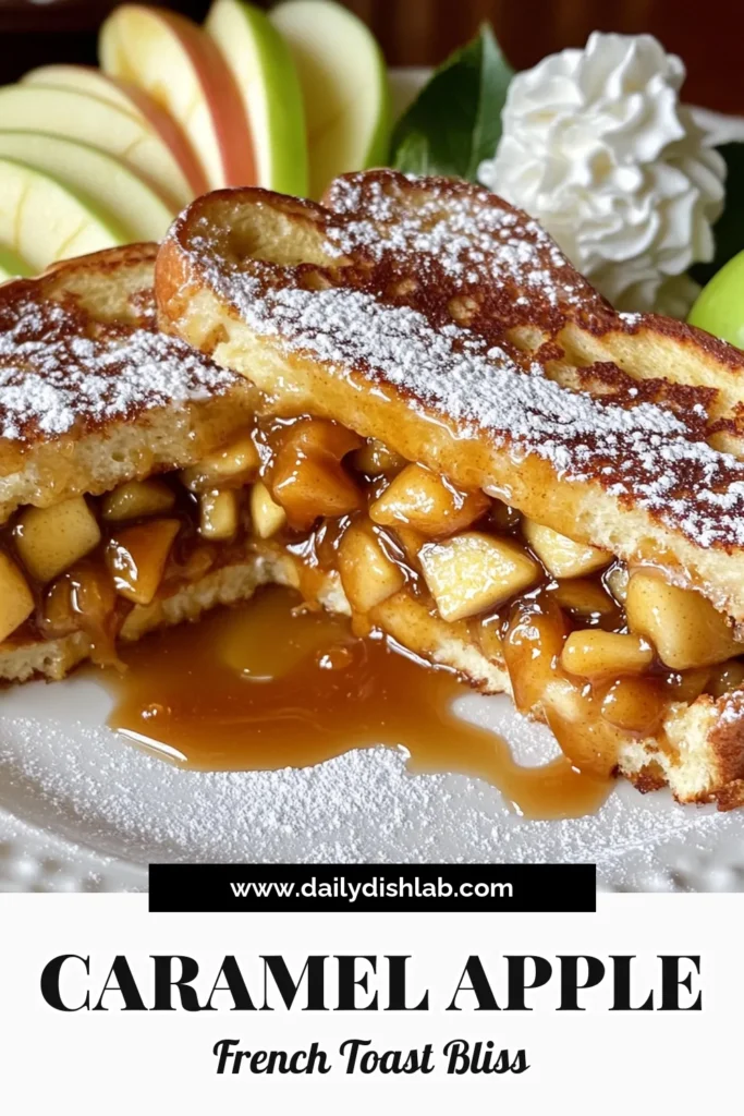 Indulge in the sweet delight of Caramel Apple Stuffed French Toast! This scrumptious recipe features caramelized apples nestled between thick slices of bread, making breakfast feel like dessert. Perfectly crispy on the outside and fluffy on the inside, it's drizzled with caramel and dusted with powdered sugar for a cozy touch. Ready to impress? Click through for the full recipe and make your mornings unforgettable! #FrenchToast #BreakfastRecipes #CaramelApple #DeliciousDesserts