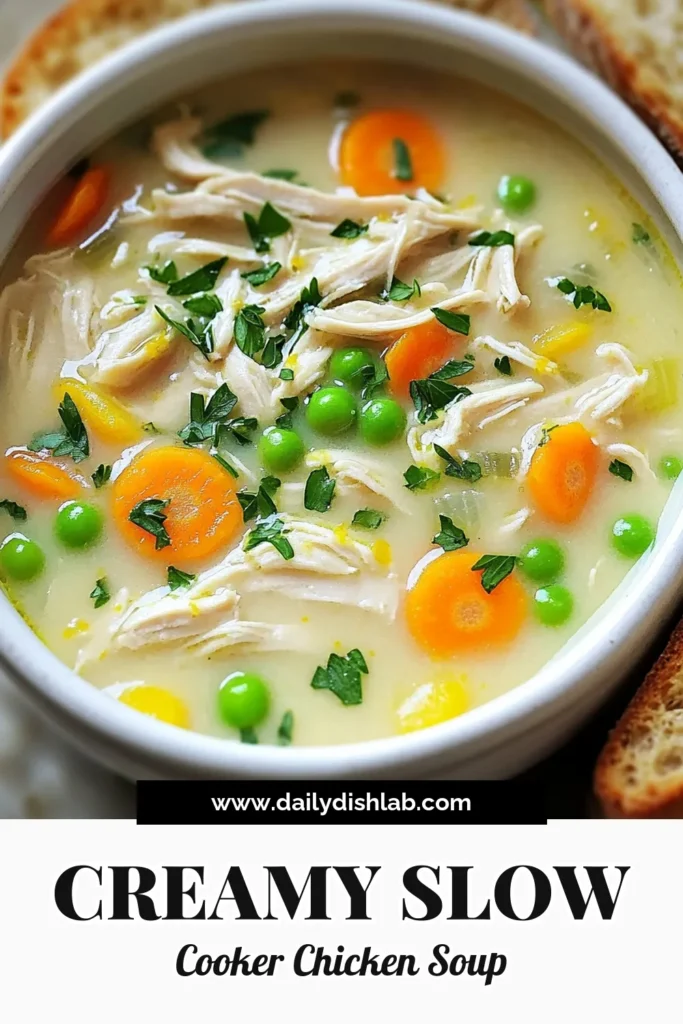 Savor the deliciousness of Slow Cooker Creamy Lemon Chicken Soup with this easy recipe! Featuring tender chicken, fresh veggies, and a zesty lemon kick, this comforting dish is perfect for any day. Just toss everything into your slow cooker, and let the magic happen! Click to explore more delicious recipes and elevate your meal planning. #SlowCookerRecipes #LemonChickenSoup #ComfortFood #EasyRecipes