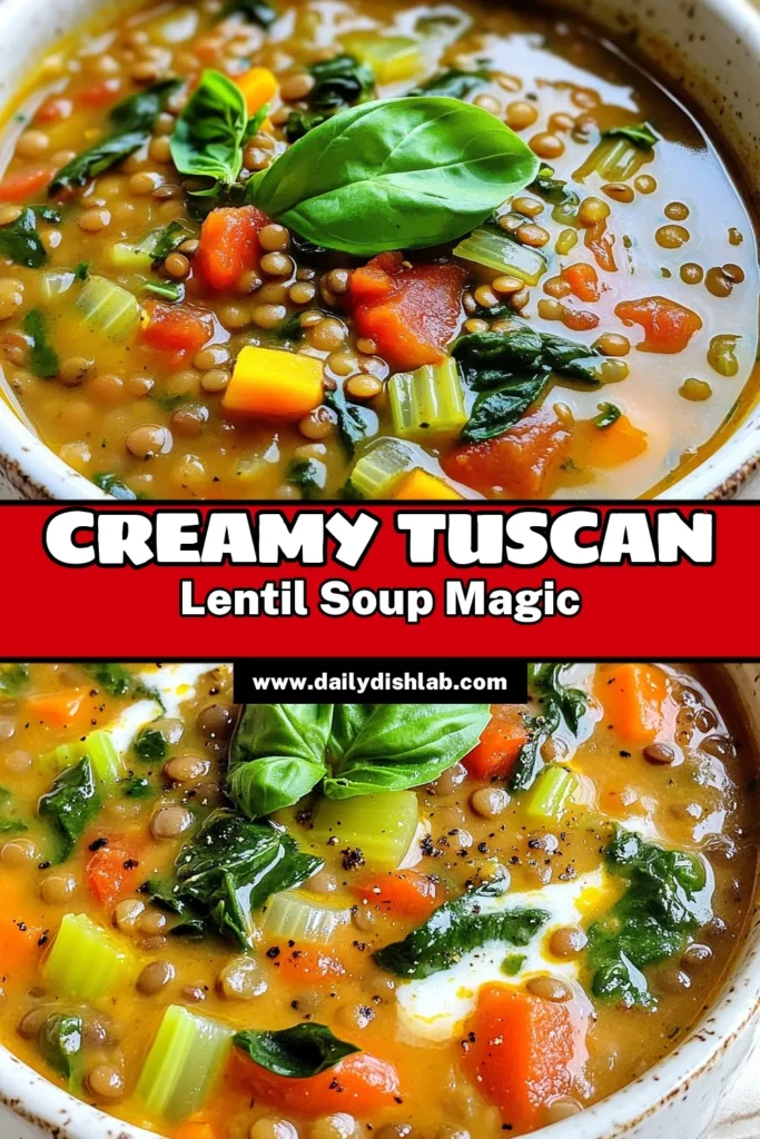 Indulge in the warmth of Slow Cooker Creamy Tuscan Lentil Soup, a perfect blend of hearty ingredients and creamy texture! This simple recipe is packed with nutritious lentils, vibrant veggies, and rich coconut milk, making it a family favorite. Discover how easy it is to prepare in your slow cooker and enjoy a comforting meal that nourishes both body and soul. Click through for the full recipe and make this delicious soup tonight! #Slow Cooker Recipes #Lentil Soup #Healthy Eating #Comfort Food