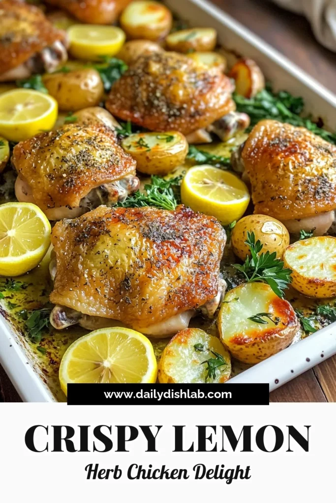 Looking for a simple yet flavorful dinner? Try this Sheet-Pan Lemon Herb Chicken and Potatoes recipe! With juicy chicken thighs, tender baby potatoes, and a zesty lemon herb marinade, dinner is both easy and delicious. Perfect for busy weeknights, this one-pan meal means less cleanup too. Click through to discover the full recipe and impress your family tonight! #SheetPanRecipes #LemonHerbChicken #EasyDinner #OnePanMeals