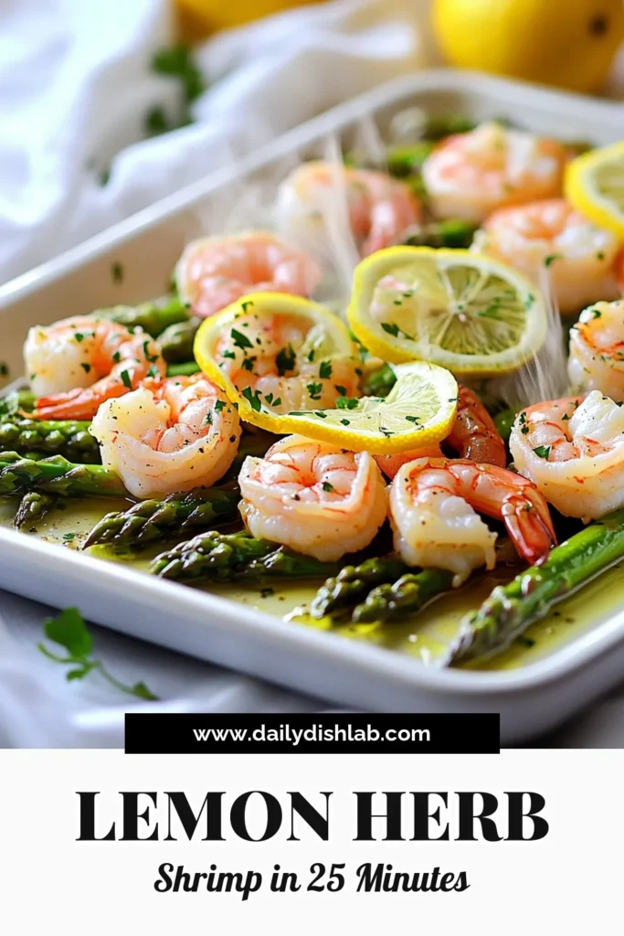 Elevate your weeknight dinner with this delicious Sheet Pan Lemon Herb Shrimp & Asparagus recipe! In just 25 minutes, you can enjoy perfectly roasted shrimp paired with vibrant asparagus, all seasoned with fresh herbs and zesty lemon. It's easy and cleanup-friendly, making it a go-to choice for busy evenings. Click to discover how to whip up this quick and flavorful meal! #SheetPanMeals #ShrimpRecipes #EasyDinner #HealthyEating