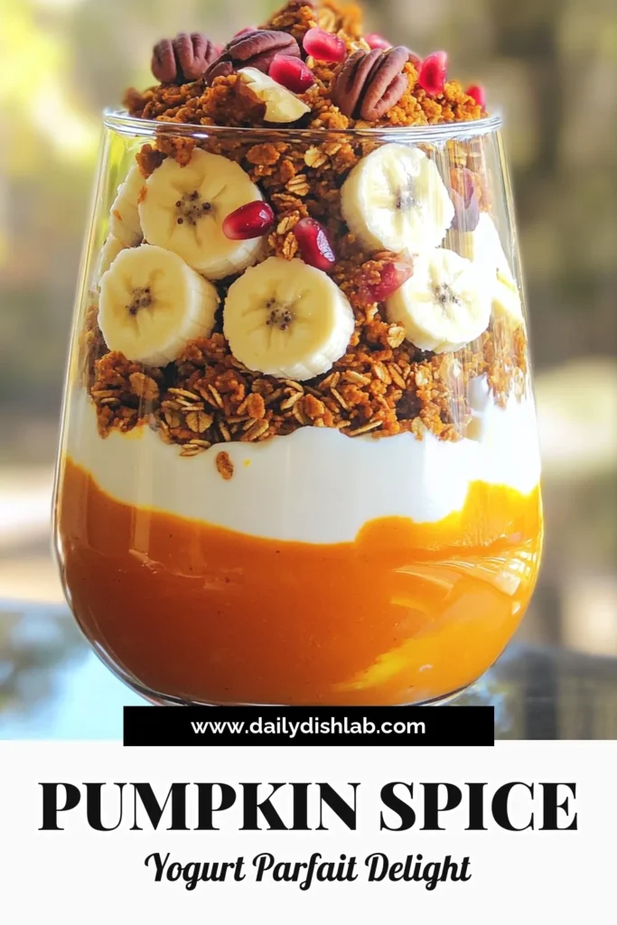 Indulge in the autumn flavors with this delicious Pumpkin Spice Granola Yogurt Parfait! This easy recipe layers creamy Greek yogurt, spiced pumpkin, and crunchy granola for a perfect breakfast or dessert. Ready in just 10 minutes, it’s both delightful and nutritious. Elevate your fall mornings by clicking through to explore this recipe and more! #PumpkinSpice #GranolaParfait #HealthyBreakfast #FallRecipes