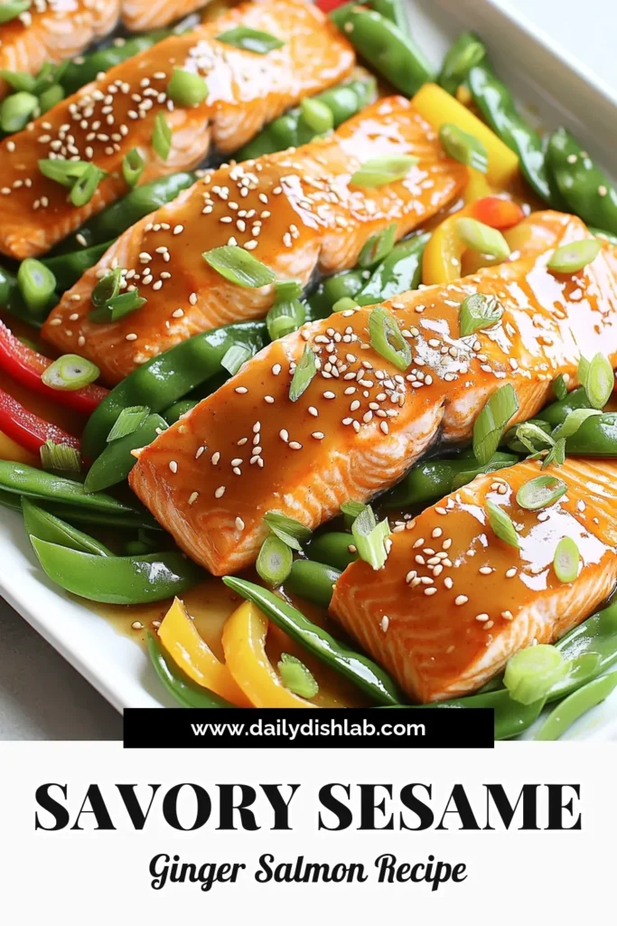 Delight your taste buds with this easy and flavorful sheet-pan sesame ginger salmon recipe! Perfect for a quick weeknight dinner, this dish combines succulent salmon fillets with fresh veggies in a delicious sesame ginger sauce. It’s not just tasty but also a breeze to prepare in just 25 minutes. Click through for the full recipe and start cooking a healthy meal tonight! #SheetPanSalmon #EasyRecipes #HealthyEating #SeafoodLovers