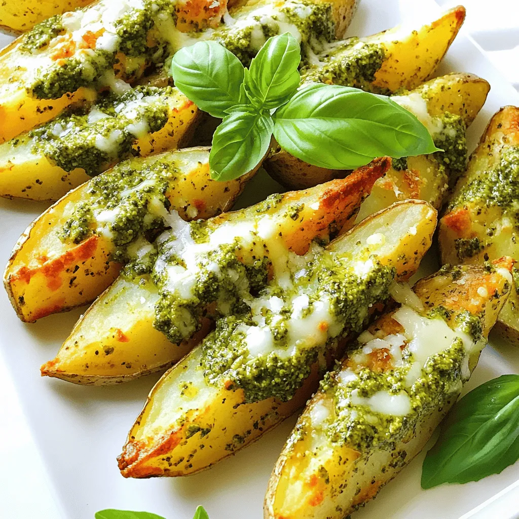 - 4 medium-sized Russet potatoes - 1/3 cup pesto sauce - 3 tablespoons olive oil - 1 teaspoon garlic powder - 1 teaspoon smoked paprika - Salt and pepper to taste - 1/4 cup Parmesan cheese (optional) - Fresh basil leaves (for garnish) Gather these items before you start cooking. The Russet potatoes give nice texture and flavor. Pesto sauce adds a rich taste. Olive oil helps the wedges crisp up. Garlic powder and smoked paprika bring extra flavor. You can add Parmesan cheese for a salty touch. Fresh basil will make your dish look pretty. Each ingredient plays a role in making these potato wedges a crispy and flavorful treat. Start by washing the four medium-sized Russet potatoes. Rinse them well under cold water. Cut the washed potatoes into wedges. Aim for even sizes to help them cook evenly. Next, preheat your oven to 425°F (220°C). This high heat helps make the wedges crispy. In a large bowl, add the potato wedges. Pour in 3 tablespoons of olive oil and 1/3 cup of pesto sauce. Sprinkle in 1 teaspoon of garlic powder and 1 teaspoon of smoked paprika. Add salt and pepper to taste. Toss the mix until all the wedges get a good coating. This step is key for flavor. Spread the coated potato wedges in a single layer on a lined baking sheet. Make sure they are not crowded. This helps them crisp up nicely. Roast in the preheated oven for about 25 to 30 minutes. Flip the wedges halfway through cooking. This ensures they brown evenly. If you like, sprinkle grated Parmesan cheese over the wedges in the last five minutes of roasting. To get those crispy potato wedges, start with a good coating. Make sure to mix the potatoes well with olive oil and pesto. This helps the seasoning stick. When you spread them on the baking sheet, keep space between each piece. This allows hot air to circulate, making them crispy on all sides. Want to take your flavor up a notch? Try adding extra spices! A dash of cayenne pepper can bring some heat. You could also add onion powder for a savory touch. If the pesto flavor is too strong, mix in a bit more olive oil. This will soften the taste and balance the dish. Timing is key for the cheese. Add the Parmesan during the last five minutes of roasting. This way, it melts just right without burning. If you want a twist, try using feta or goat cheese instead. Both will add unique flavors that pair well with the pesto. {{image_2}} If you're looking for gluten-free options, this recipe works well. Pesto sauce is often gluten-free. Just check the label to make sure. You can also make your own pesto at home. Use nuts, olive oil, and fresh herbs. This way, you control all the ingredients. To make this dish vegan, skip the Parmesan cheese. Instead, use nutritional yeast for a cheesy flavor. It adds a nice twist and keeps the dish dairy-free. You can also make your own vegan pesto. Use nuts, garlic, olive oil, and basil without cheese. Explore different pesto flavors to elevate your wedges. Try sun-dried tomato pesto or arugula pesto for a new taste. You can also add other veggies to the mix. Bell peppers, zucchini, or carrots roast well alongside the potatoes. They add color and nutrition to your dish. To keep your Pesto Roasted Potato Wedges fresh, place them in an airtight container. Make sure they cool down before sealing. Store them in the fridge for up to three days. This helps maintain their flavor and texture. If you notice any moisture, use a paper towel to absorb it. This simple step keeps them from getting soggy. When reheating, aim to keep your wedges crispy. Preheat your oven to 400°F (200°C). Spread the wedges on a baking sheet in a single layer. Heat them for about 10-15 minutes. This method revives their crunch. Avoid using the microwave, as it makes them soft. Yes, you can freeze Pesto Roasted Potato Wedges! Cool them completely, then spread them on a baking sheet. Freeze them for a few hours until firm. Once frozen, transfer them to a freezer bag. They will last for up to three months. To reheat, bake directly from frozen. This keeps them crispy and tasty! Pesto roasted potato wedges take about 25-30 minutes to cook. First, preheat your oven to 425°F (220°C). Once you place the wedges in, flip them halfway through. This helps them get crispy on all sides. Yes, you can use other types of potatoes. Yukon Gold or red potatoes work well too. Each type has its own taste and texture. Experiment to find your favorite! These wedges pair nicely with grilled chicken or fish. You can also serve them with a fresh salad or as a side for burgers. They add a nice crunch to any meal. No, peeling is not necessary. The skin adds extra texture and nutrients. Just wash them well before cutting into wedges. This keeps the dish simple and tasty. Absolutely! Homemade pesto is a great choice. Blend fresh basil, garlic, pine nuts, Parmesan cheese, and olive oil. This allows you to control the flavor and freshness. Plus, it’s fun to make! These Pesto Roasted Potato Wedges are simple yet packed with flavor. We explored the ingredients, mixing steps, and tips for crispy results. You can easily adjust the recipe for gluten-free or vegan needs. Remember to store leftovers properly and follow reheating tips to enjoy them again. With these steps and ideas, I hope you feel ready to make a delicious, easy side dish. Happy cooking!
