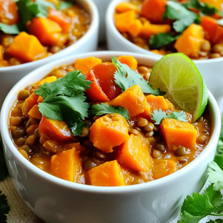 - 1 medium butternut squash, peeled and diced - 1 cup green or brown lentils, rinsed - 1 can (14 oz) coconut milk - 1 can (14 oz) diced tomatoes - 1 onion, chopped - 3 cloves garlic, minced - 1 tablespoon ginger, grated - 2 tablespoons red curry paste - 1 teaspoon ground cumin - 1 teaspoon ground coriander - 1 teaspoon turmeric powder - 1 teaspoon salt (adjust to taste) - 1/2 teaspoon black pepper - 4 cups vegetable broth - Fresh cilantro, for garnish - Cooked rice or quinoa, for serving You can add these items to boost the taste: - 1 tablespoon lime juice - 1 tablespoon soy sauce - A pinch of cayenne pepper for heat - 1 cup spinach for extra greens If you don’t have some items, try these swaps: - Use sweet potatoes instead of butternut squash. - Swap green or brown lentils for red lentils for a different texture. - Coconut milk can be replaced with almond milk, though it will change the flavor. - Use vegetable stock instead of broth for a lighter taste. Each ingredient brings its own charm to this dish. I find that the butternut squash adds natural sweetness, while lentils give it heartiness. Using fresh herbs, like cilantro, at the end really brightens the flavors. Enjoy your cooking adventure! To start, gather your fresh ingredients. You will need: - 1 medium butternut squash, peeled and diced - 1 cup green or brown lentils, rinsed - 1 can (14 oz) coconut milk - 1 can (14 oz) diced tomatoes - 1 onion, chopped - 3 cloves garlic, minced - 1 tablespoon ginger, grated - 2 tablespoons red curry paste - 1 teaspoon ground cumin - 1 teaspoon ground coriander - 1 teaspoon turmeric powder - 1 teaspoon salt (adjust to taste) - 1/2 teaspoon black pepper - 4 cups vegetable broth - Fresh cilantro, for garnish - Cooked rice or quinoa, for serving First, peel and dice the butternut squash. This can be tricky, so take your time. Rinse the lentils under cold water to remove dust. Chop the onion finely and mince the garlic. Grate the ginger for a nice, fresh flavor. Next, place all these ingredients into your slow cooker. Add the diced squash, lentils, onion, garlic, and ginger into the pot. Make sure to stir well, so everything mixes together. Now, add the spices. This includes the red curry paste, ground cumin, ground coriander, turmeric, salt, and black pepper. Mix these in thoroughly. Pour in the coconut milk and diced tomatoes. Then, add the vegetable broth. Give everything a good stir again to combine all the flavors. Cover the slow cooker. You can set it on low for 6-8 hours or high for 3-4 hours. The goal is to have tender lentils and squash. Once the cooking time is up, check the curry. Stir it gently. If you want a creamier texture, mash some squash against the sides of the slow cooker. This will add a nice body to the dish. Taste the curry before serving. Adjust the seasoning to your liking. If it needs more salt or spice, add a little more. Serve this hearty curry hot over rice or quinoa. Don’t forget to sprinkle fresh cilantro on top for a burst of flavor! To boost the taste of your curry, use fresh spices. Ground spices lose flavor over time. Try to use whole spices and grind them before use. Add a squeeze of lime juice before serving. This adds brightness and freshness. You can also mix in some chopped spinach or kale for extra nutrition. These greens will cook down nicely in the curry. Serve your butternut squash lentil curry over a bed of cooked rice or quinoa. The grains soak up the rich sauce. You can also pair it with warm naan or pita bread. This makes for a hearty meal. For a refreshing touch, add a simple salad with cucumber and tomatoes. This balances the warm flavors of the curry. Presentation matters in making your dish look appealing. Serve the curry in deep bowls. Top with a sprinkle of fresh cilantro for color. A wedge of lime on the side adds a nice touch. You can also add a dollop of yogurt or coconut cream for creaminess. This makes the dish look gourmet and inviting. {{image_2}} This dish is naturally both vegetarian and vegan. It shines with plant-based goodness. The main ingredients are butternut squash and lentils. They provide protein, fiber, and nutrients. You can easily enjoy this meal without any animal products. You can switch things up with your choice of lentils. Try red lentils for a softer texture. You can also add different vegetables, like carrots or spinach. They will enhance both flavor and nutrition. If you prefer a nutty taste, replace coconut milk with almond milk. For added depth, you might use vegetable stock instead of broth. If you like heat, add more red curry paste or fresh chilies. You can also sprinkle in some cayenne pepper. For a milder taste, reduce the curry paste. You can also add a dollop of yogurt on top to cool it down. Adjusting spice levels makes this dish perfect for everyone. You can store leftovers in an airtight container. Make sure the curry is cool before sealing. Place it in the fridge for up to four days. If you want to keep it longer, freezing is a better option. To freeze, use freezer-safe containers or bags. Portion out the curry for easy meals later. Label each bag with the date. You can freeze the curry for up to three months. Just remember, it’s best to freeze before adding fresh cilantro. When ready to eat, thaw the curry in the fridge overnight. Reheat it in a pot on the stove over low heat. Stir frequently to avoid burning. You can also use a microwave. Heat in short bursts, stirring in between. Add a splash of vegetable broth if it seems too thick. Yes, you can use other lentils. Green and brown lentils work well. They hold their shape better. You can also try red lentils. They cook faster and become softer. This may change the curry's texture but keeps it tasty. To add spice, increase the curry paste. You can also add red pepper flakes. Fresh chopped chili peppers can boost heat, too. Adjust to your taste. Just remember to taste as you go. Balance is key to a great dish. Yes, you can cook this curry on the stove. Use a large pot. Sauté the onion, garlic, and ginger first. Then add the butternut squash and lentils. Pour in the liquids and spices. Simmer on low for about 30-40 minutes until everything is tender. Butternut squash is rich in vitamins A and C. It supports good vision and a strong immune system. Lentils provide protein and fiber. They keep you full and support digestive health. Together, they make a nutritious and hearty meal. In this article, we covered the essential ingredients for slow cooker butternut squash lentil curry. You learned about preparation steps, cooking tips, and how to enhance flavor. We explored different variations and storage methods. Remember, this dish can be customized to fit your taste. Use what you have and experiment. It makes a delicious, healthy meal that you’ll enjoy over and over. Dive into this recipe and add your unique touch! Enjoy every bite.