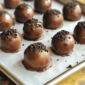 To make No-Bake Oreo Cookie Truffles, gather these key ingredients: - 1 package (15.6 oz) Oreo cookies - 1 (8 oz) package cream cheese, softened - 1 ½ cups semi-sweet chocolate chips - Additional crushed Oreo cookies for coating These ingredients form the base of your truffles. The Oreo cookies provide the sweet and crunchy flavor. The cream cheese adds a rich, creamy texture that binds it all together. You can add extra flair to your truffles with these optional ingredients: - 1 tablespoon coconut oil (for smoother chocolate coating) - Sprinkles or chopped nuts (for decoration) Using coconut oil helps the chocolate melt smoothly. You can also play with toppings to make your truffles more fun! If you need to swap some ingredients, here are a few ideas: - Use low-fat cream cheese for a lighter option. - Dark chocolate chips can replace semi-sweet for a richer taste. - Gluten-free Oreo cookies work well if you need a gluten-free option. These substitutions maintain flavor while catering to different dietary needs. Enjoy making your truffles unique! 1. Crush the Oreos: Start by crushing 1 package of Oreo cookies. You can use a food processor. If you don’t have one, put the cookies in a plastic bag. Then, smash them with a rolling pin. Aim for fine crumbs. 2. Mix with Cream Cheese: In a large bowl, add the crushed Oreos and 1 package of softened cream cheese. Use a spatula or your hands to mix them well. The mixture should be smooth and well-blended. 3. Shape the Truffles: Take about a tablespoon of the mixture. Roll it into a ball using your hands. Place each ball on a parchment-lined baking sheet. Keep rolling until you use all the mixture. 4. Chill: Put the baking sheet with the truffles in the fridge. Let them chill for about 30 minutes. This makes them firm and easier to coat. 5. Melt the Chocolate: In a microwave-safe bowl, melt 1 ½ cups of semi-sweet chocolate chips. If you want, you can add 1 tablespoon of coconut oil. Heat in 20-second bursts, stirring in between, until smooth. 6. Coat the Truffles: Take the chilled truffles out of the fridge. Dip each one into the melted chocolate. Make sure they are fully coated. Place them back on the baking sheet. 7. Add the Coating: While the chocolate is still wet, sprinkle some crushed Oreo cookies on top. This adds a nice touch and extra flavor. 8. Set and Serve: Let the chocolate set at room temperature. You can also chill them in the fridge for another 15-20 minutes. Serve them cold or at room temperature. While I can't provide images or videos, I suggest taking photos at each step. This way, you can see how the truffles should look. You can also watch recipe videos online for extra help. These resources make cooking easier and more fun. - Not Crushing Oreos Enough: Make sure the Oreos are finely crushed. Large pieces won’t blend well with the cream cheese. - Using Cold Cream Cheese: Always use softened cream cheese. Cold cream cheese makes mixing hard. - Skipping Chill Time: Don’t skip chilling the truffles. This helps them hold their shape. - Overheating Chocolate: Be careful when melting the chocolate. Heat slowly to avoid burning. - Not Coating Evenly: Make sure each truffle is fully coated in chocolate. This keeps them moist and tasty. When you mix the crushed Oreos with cream cheese, ensure it's smooth. Use a large bowl for comfort. If the mix feels too dry, add a little more softened cream cheese. If it’s too sticky, a tiny bit of crushed Oreos can help. Mixing with your hands gives you the best results. Just make sure your hands are clean! Coating the truffles in chocolate can be tricky. You want the chocolate to be smooth. Make sure to melt it in short bursts in the microwave. Stir often to avoid burning. Dip each truffle fully to cover all sides. Use a fork to lift them out. This helps shake off extra chocolate. Place them back on the baking sheet carefully. Want to take your truffles up a notch? Try adding a pinch of sea salt to the chocolate. This adds a nice contrast to the sweet Oreo flavor. You can also add a splash of vanilla extract to the cream cheese mix. For crunch, throw in some chopped nuts or sprinkles before the chocolate sets. Each bite can be even more fun! {{image_2}} You can change the flavor of these truffles easily. Try using different cookies. For example, use peanut butter or mint Oreos instead of regular ones. This gives a fun twist to the taste. You can also add flavored extracts, like vanilla or almond. Just a few drops can change the whole flavor. The chocolate coating is great, but you can switch it up. Use white chocolate for a sweet touch. You can also sprinkle crushed nuts or sprinkles on top. This adds crunch and color. For a fun twist, try using melted caramel instead of chocolate. Make your truffles fit the season or a special event. For Halloween, add orange food coloring to the chocolate. You can also use festive sprinkles. At Christmas, sprinkle red and green decorations on top. For birthdays, use colorful sprinkles or themed designs. With a little creativity, these truffles can match any celebration! To keep your truffles fresh, store them in an airtight container. Use parchment paper to separate layers if you stack them. Place the container in the refrigerator. This will help keep them cold and firm. In the refrigerator, your truffles last about one week. If you want them to last longer, freeze them. In the freezer, they can last up to three months. Just remember to thaw them in the fridge before eating. If your truffles lose some of their firmness, don’t worry. You can set them out at room temperature for a short time. This helps them soften a bit. Avoid microwaving them, as that can make the chocolate melt and lose its shine. Just let them sit for a few minutes, and they’ll be ready to enjoy! Yes, you can make these truffles ahead of time. I often prepare them a day or two before serving. After you coat the truffles in chocolate, just store them in the fridge. They will stay fresh for up to a week. This way, you can enjoy them stress-free at your next gathering or treat yourself anytime! If you want a different option, you can use mascarpone cheese. It has a similar creamy texture and taste. Another choice is Greek yogurt for a lighter version. For a dairy-free option, try using vegan cream cheese. These substitutes work well and keep the truffles delicious! To make these truffles vegan, use vegan cream cheese instead of regular cream cheese. You can also swap the chocolate chips for vegan chocolate chips. For gluten-free truffles, ensure you use gluten-free Oreo cookies. Many brands now offer gluten-free options. This way, everyone can enjoy these tasty treats! No-Bake Oreo Cookie Truffles are simple and fun to make. We explored the ingredients, step-by-step instructions, and tips for success. You learned how to customize flavors and store your truffles for later. Remember, it’s all about mixing well and choosing tasty coatings. By avoiding common mistakes, you can make these treats perfectly every time. Try out different variations to keep things exciting. Enjoy making these tasty delights, and don’t hesitate to get creative in your kitchen!