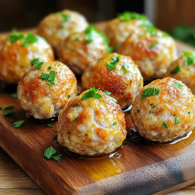 To create delicious turkey meatballs, you will need the following key items: - 1 lb ground turkey - 1/2 cup breadcrumbs (panko preferred) - 1/4 cup grated Parmesan cheese - 1 large egg - 2 cloves garlic, minced - 1 teaspoon dried oregano - 1 teaspoon dried basil - 1 teaspoon onion powder - 1/2 teaspoon salt - 1/4 teaspoon black pepper - 1 tablespoon fresh parsley, chopped (for garnish) - 1 tablespoon olive oil (for brushing) These ingredients blend well to give your meatballs a great flavor. You can add your own twist to the meatballs with these optional items: - Chopped bell peppers for a crunch - Crushed red pepper flakes for heat - Fresh herbs like thyme or rosemary - Different cheeses, like mozzarella for a gooey center Feel free to mix and match based on what you like! To make your cooking smooth, gather these tools: - Mixing bowl - Measuring cups and spoons - Air fryer - Baking sheet or plate for shaping meatballs - Cooking brush for olive oil Having the right tools will help you craft these meatballs easily. In a large bowl, add 1 lb of ground turkey. Next, pour in 1/2 cup of breadcrumbs and 1/4 cup of grated Parmesan cheese. Then, crack in 1 large egg and add 2 minced garlic cloves. Season with 1 teaspoon each of dried oregano and dried basil. Add 1 teaspoon of onion powder, 1/2 teaspoon of salt, and 1/4 teaspoon of black pepper. Use your hands to mix everything. Make sure it is well combined. Set your air fryer to 375°F (190°C). Let it heat for about 5 minutes. Preheating helps the meatballs cook evenly and get that crisp texture. Once your mixture is ready, take a small amount and roll it into a ball. Aim for about 1.5 inches in diameter. Place each meatball on a clean plate. After shaping them all, lightly brush each meatball with 1 tablespoon of olive oil. This helps them get nice and crispy in the air fryer. Carefully place the meatballs into the air fryer basket. Make sure they are in a single layer and not touching. You may need to cook them in batches if your fryer is small. Cook for 10-12 minutes. Flip them halfway through. Check that they are golden brown and reach an internal temperature of at least 165°F (74°C). Once cooked, take them out and let them rest for a couple of minutes. Garnish with chopped fresh parsley before serving. To make sure your meatballs cook just right, follow these steps: - Use a food thermometer. The meatballs should reach 165°F (74°C). - Shape the meatballs evenly. Keep them about 1.5 inches wide. - Don't overcrowd the air fryer basket. Space helps them cook evenly. If you follow these tips, your meatballs will be juicy and delicious. For crispy meatballs, brush them with olive oil before cooking. This helps them brown nicely. You can also try these tips: - Preheat the air fryer for at least 5 minutes. - Flip the meatballs halfway through cooking. This allows both sides to crisp up. - Avoid using too much moisture in the mixture. It can make them soggy. These steps will give you that perfect crunchy outer layer. These turkey meatballs are great on their own or with sauces. Here are some ideas: - Serve them with marinara sauce and spaghetti. - Pair them with a fresh salad for a lighter meal. - Add them to a sub roll with cheese for a tasty sandwich. Try these pairings to elevate your meal experience! {{image_2}} You can easily change the flavor of your meatballs. For a spicy kick, add red pepper flakes or diced jalapeños. If you want an Italian twist, try adding Italian seasoning or sun-dried tomatoes. A smoky flavor works well too; just mix in some smoked paprika. You can even make them sweet and savory by adding a bit of honey and chili powder. The options are endless! Breadcrumbs hold everything together, but you can switch them out. Try crushed cornflakes or oats for a crunchier texture. You can also use ground chicken or beef instead of turkey. Ground lamb gives a rich taste, while plant-based options like lentils can work too. Each meat brings its unique flavor and texture. If you have allergies or dietary needs, substitutions are simple. Use gluten-free breadcrumbs for a gluten-free option. If you avoid dairy, skip the Parmesan cheese or use a vegan substitute. For a lower-carb option, replace breadcrumbs with grated zucchini or cauliflower rice. These swaps keep the meatballs tasty and suitable for everyone. To store leftover meatballs, let them cool down first. Place them in an airtight container. You can keep them in the fridge for up to three days. Make sure to label the container with the date. This way, you will know when to use them. If you want to freeze the meatballs, shape and cook them first. After they cool, place them on a baking sheet. Freeze them for about an hour until firm. Then, transfer them to a freezer-safe bag. Remove as much air as possible before sealing. You can freeze them for up to three months. To reheat, you can use the air fryer or the oven. For the air fryer, preheat it to 350°F (175°C). Place the meatballs in a single layer and heat for about 5-7 minutes. If using the oven, set it to 350°F (175°C) and heat for 10-15 minutes. Always ensure the meatballs reach 165°F (74°C) before serving. To make these meatballs gluten-free, use gluten-free breadcrumbs instead of regular ones. Many brands offer tasty gluten-free options. You can also use ground oats or almond flour. Both work well as binders and add great flavor. Turkey meatballs pair well with many sauces. Some favorites include marinara sauce, barbecue sauce, and ranch dressing. You can also try a yogurt-based sauce with herbs. Each sauce adds a unique twist to the meatballs. Yes, you can cook these meatballs in the oven. Preheat your oven to 400°F (200°C). Place the meatballs on a baking sheet lined with parchment paper. Bake for about 15-20 minutes until they are golden brown and cooked through. Turkey meatballs should reach an internal temperature of at least 165°F (74°C). This ensures they are safe to eat. Use a meat thermometer to check the temperature in the center of the meatball for accuracy. In this article, I covered everything you need for Air Fryer Garlic Herb Turkey Meatballs. We discussed main and optional ingredients, tools, and step-by-step cooking. I shared tips to ensure perfect meatballs and ideas for tasty variations. We also looked at how to store leftovers and answered common questions. Making these meatballs is simple and fun. You can customize them to fit your taste. Enjoy cooking and sharing these delicious bites!