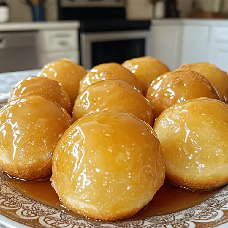 To make Air Fryer Maple Glazed Donut Holes, you need these key ingredients: - 1 cup all-purpose flour - 1/2 cup granulated sugar - 2 teaspoons baking powder - 1/2 teaspoon ground cinnamon - 1/4 teaspoon salt - 1/2 cup buttermilk (or milk with 1/2 tablespoon vinegar) - 1 large egg - 1 tablespoon melted butter - 1 teaspoon vanilla extract - 1/4 cup maple syrup (for glaze) - 1/4 cup powdered sugar (for glaze) These ingredients come together to create a soft and sweet treat bursting with flavor. If you don’t have an ingredient, here are some easy swaps: - All-purpose flour can be replaced with gluten-free flour. - Granulated sugar can be swapped with brown sugar for a richer taste. - Baking powder can be replaced with baking soda, but use 1/2 teaspoon instead of 2 teaspoons. - Ground cinnamon can be switched for nutmeg for a different spice profile. - Buttermilk can be made by mixing regular milk with vinegar or lemon juice. - If you lack eggs, use 1/4 cup of unsweetened applesauce. - For the glaze, you can mix honey instead of maple syrup for a unique flavor. Choosing quality ingredients makes a big difference. Here are some tips: - Use fresh flour; check the expiration date. - Select pure vanilla extract for the best flavor. - Choose real maple syrup, not pancake syrup, for a rich glaze. - Look for eggs that are labeled as organic or free-range for better taste. - Fresh buttermilk adds a nice tang, so check for freshness. By picking the best ingredients, you set the stage for delicious donut holes! Start by preheating your air fryer to 350°F (175°C). This takes about 5 minutes. Preheating helps the donut holes cook evenly. It also gives them a nice golden color. Make sure you set a timer so you don’t forget! Now, let’s make the dough. In a mixing bowl, combine the following dry ingredients: - 1 cup all-purpose flour - 1/2 cup granulated sugar - 2 teaspoons baking powder - 1/2 teaspoon ground cinnamon - 1/4 teaspoon salt Whisk them together until they blend well. In another bowl, mix your wet ingredients: - 1/2 cup buttermilk (or milk with 1/2 tablespoon vinegar) - 1 large egg - 1 tablespoon melted butter - 1 teaspoon vanilla extract Stir these until smooth. Gradually add the wet mix to the dry mix. Stir gently until just combined. It’s okay if there are a few lumps. Overmixing can make your donut holes tough. Using a spoon or cookie scoop, drop small balls of dough into the air fryer basket. Leave space between each one; they need room to puff up. Depending on your air fryer, you may need to work in batches. Air fry for 5 to 6 minutes. They should turn golden brown and feel firm to the touch. While they cook, prepare your maple glaze. In a small bowl, whisk together: - 1/4 cup maple syrup - 1/4 cup powdered sugar Once your donut holes are ready, dip them in the glaze right away. Make sure they are coated well. Then, place them on a wire rack to drain excess glaze. Let them sit for a few minutes to set the glaze. Enjoy your tasty treats! To make the best donut holes, focus on mixing. Combine the dry and wet ingredients gently. Overmixing can make them tough. You want a soft dough with a few lumps. The air fryer cooks them quickly, so keep an eye on the time. Check them at 5 minutes. They should be golden brown. If they are too soft, they need more time. One common mistake is not preheating the air fryer. Always preheat to 350°F (175°C) before cooking. Another mistake is overcrowding the basket. Leave space between each donut hole. This helps them cook evenly. Avoid using too much glaze. A light dip gives the best flavor without being too sweet. Serve your donut holes warm for the best taste. They pair well with coffee or milk. For a fun twist, add extra toppings like sprinkles or crushed nuts. You can also drizzle extra maple syrup on top for added sweetness. Arrange them on a nice plate. This makes them look more inviting at any gathering. {{image_2}} You can change the taste by adding spices or extracts. Try adding nutmeg for a warm flavor. A dash of cardamom gives a unique twist. If you love vanilla, add more vanilla extract. You can even use almond extract for a different taste. Each option makes your donut holes special and fun. While maple glaze is delicious, you can explore other glazes too. For a chocolate glaze, melt chocolate chips with a bit of butter. A simple lemon glaze needs powdered sugar and lemon juice. You can also make a cinnamon sugar coating by mixing sugar and cinnamon. Experiment with these glazes to match your mood or taste. Mini donut holes are a cute option and great for sharing. To make them, scoop smaller amounts of dough. Cook them for 3-4 minutes in the air fryer. Regular-sized donut holes are bigger and more filling. Both sizes taste great, so choose what you like! After enjoying your air fryer maple glazed donut holes, you might have some left. To keep them fresh, place them in an airtight container. Store them at room temperature for up to two days. If you want to keep them longer, consider refrigerating them for up to a week. To bring back the warm, fluffy texture, reheat your donut holes in the air fryer. Set the air fryer to 300°F (150°C) and heat for about 3 minutes. This method keeps them soft and delicious. You can also use a microwave, but they might lose some crispiness. Heat in short bursts of 10-15 seconds. If you want to save your donut holes for later, freezing is a great option. Let them cool completely. Then, place them in a single layer on a baking sheet. Freeze for about an hour, then move them to a freezer-safe bag. They will keep well for up to three months. To enjoy, thaw them in the fridge overnight and reheat as needed. Air fryer donut holes last about 2 to 3 days when stored correctly. Keep them in an airtight container at room temperature. If you want them to last longer, try freezing them. They stay fresh for up to 3 months in the freezer. Just thaw them in the fridge before you enjoy them again. Yes, you can use whole wheat flour instead of all-purpose flour. This will change the texture a bit. Whole wheat flour makes donut holes denser and adds a nutty flavor. For a better result, mix half whole wheat and half all-purpose flour. This keeps them light while still being a bit healthier. If you don’t have buttermilk, you can make a simple substitute. Just mix 1/2 cup of milk with 1/2 tablespoon of vinegar. Let it sit for about 5 minutes. This will create a similar tangy flavor and texture. You can also use plain yogurt or sour cream thinned with a little milk. You now have a clear guide to making air fryer maple glazed donut holes. We covered essential ingredients, helpful steps, and tips to perfect your recipe. Make sure to experiment with flavors and glazes for fun twists. Don't forget storage tips to keep your donut holes fresh. Enjoy the process and share with friends or family. Happy cooking!