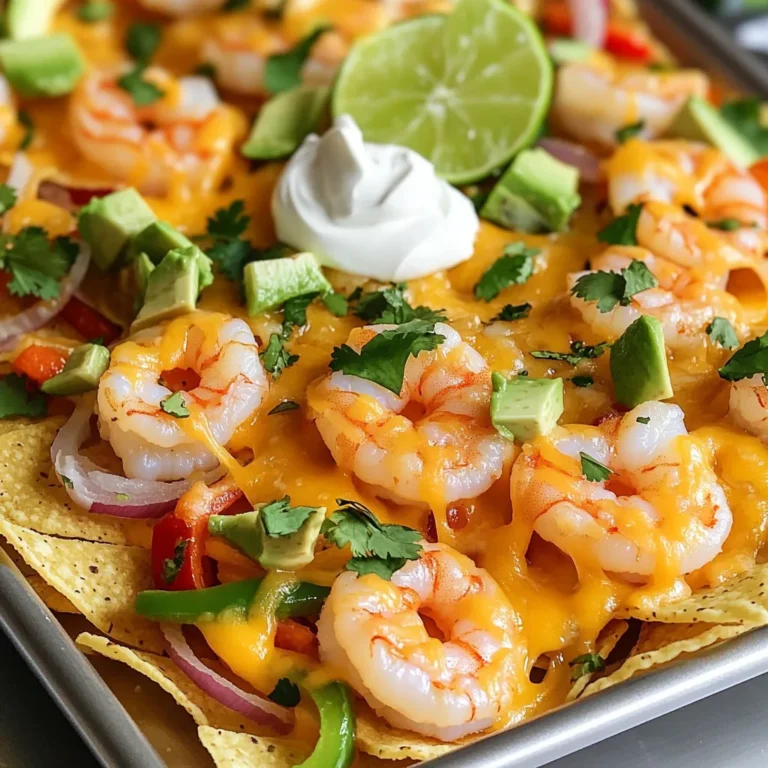 For this fun dish, you need fresh and vibrant ingredients. Here’s what to gather: - 1 lb shrimp, peeled and deveined - 1 bell pepper (red or green), sliced - 1 yellow onion, sliced - 8 oz tortilla chips - 1 cup shredded cheddar cheese - 1/2 cup black beans, rinsed and drained - 1/2 cup corn kernels (fresh or canned) These main ingredients create the base for your nachos. The shrimp adds protein, while the peppers and onions bring color and crunch. Tortilla chips serve as the foundation. To boost flavor, you’ll need some tasty seasonings and toppings: - 2 tablespoons olive oil - 1 tablespoon chili powder - 1 teaspoon cumin - 1 teaspoon garlic powder - 1/2 teaspoon paprika - Salt and pepper to taste - 1/4 cup fresh cilantro, chopped - 1 avocado, diced - 1/2 cup sour cream (for topping) - Lime wedges (for serving) These seasonings make the shrimp and veggies pop with flavor. The cilantro and avocado add freshness. A dollop of sour cream and a squeeze of lime complete your dish. Enjoy each bite! 1. Preheat the oven to 400°F (200°C). This heat will make your shrimp and veggies nice and tender. 2. Prepare the shrimp and veggies: In a large bowl, mix the shrimp, sliced bell pepper, and onion. 3. Add flavor: Drizzle 2 tablespoons of olive oil over the mix. Sprinkle 1 tablespoon of chili powder, 1 teaspoon of cumin, 1 teaspoon of garlic powder, 1/2 teaspoon of paprika, and some salt and pepper. Toss it well until everything is coated. 1. Cook the shrimp and veggies: Spread the shrimp and veggie mix evenly on a large sheet pan. Bake for 10-12 minutes. Watch as shrimp turn pink and veggies soften. 2. Prepare the tortilla chips: While shrimp and veggies bake, take a second baking sheet. Spread 8 oz of tortilla chips evenly on this sheet. 3. Combine everything: Remove the shrimp and veggies from the oven. Pile them high on the tortilla chips. 4. Add final toppings: Sprinkle 1 cup of shredded cheddar cheese, 1/2 cup of black beans, and 1/2 cup of corn on top. Return the pan to the oven for another 5-7 minutes. Wait for the cheese to melt and bubble. 5. Garnish: Once baked, take out the pan. Top with 1/4 cup of chopped cilantro and 1 avocado, diced. Serve hot with dollops of sour cream and lime wedges for squeezing. Enjoy your flavorful and fun dish! To ensure your shrimp are perfectly cooked, aim for a quick bake. The shrimp will turn pink and opaque when done. Overcooked shrimp can become tough. Keep an eye on them around the 10-minute mark. For the best tortilla chips, choose sturdy ones. Thin chips may break under the weight of toppings. Look for chips that are thick and crunchy. This way, your nachos hold their shape and stay delicious. Seasoning is key to great flavor. Use fresh spices for a bold taste. Combine chili powder, cumin, and garlic powder for a tasty kick. You can sprinkle a little extra chili powder for more heat if you like. Layering ingredients is important too. Start with tortilla chips, then add the shrimp and veggies. Next, sprinkle cheese, black beans, and corn evenly. This ensures every chip gets a bit of everything. Garnish with cilantro and avocado right before serving for a fresh touch. {{image_2}} You can change the proteins in this dish. Instead of shrimp, use chicken or tofu. Chicken adds a hearty touch, while tofu works for a veggie option. Switching up the vegetables can also create a new flavor experience. Try zucchini, mushrooms, or even jalapeños for a kick. Each veggie brings its own taste, making this dish fun to customize. If you like heat, add jalapeños or hot sauce. This will spice up your nachos. Just be careful not to add too much! You can also play with cheese types. Swap cheddar for pepper jack or mozzarella. Each cheese melts differently, creating unique flavors and textures. Experiment to find your favorite blend! To keep your nachos fresh, place leftovers in an airtight container. This helps lock in flavor. Store them in the fridge. Aim to eat them within 2-3 days for the best taste. If you wait too long, the chips can get soggy. Reheating nachos can be tricky. You want to keep them crispy. To do this, place them on a baking sheet. Heat them in the oven at 350°F for about 10 minutes. This warms them evenly and keeps the crunch. You can also use a toaster oven if you have one. Just check to make sure the cheese melts but the chips stay crisp. How do I know when shrimp are cooked? You can tell shrimp are cooked when they turn pink and opaque. They should curl into a C shape. This usually takes about 10-12 minutes in the oven. To be sure, you can check the thickest part. If it is white and firm, your shrimp are ready. Can I make this recipe in advance? Yes, you can prepare some parts in advance. You can chop the veggies and season the shrimp the night before. Store them in the fridge. When you're ready to cook, just spread everything on the sheet pan and bake. This saves time and makes dinner quick. What can I use instead of shrimp? If you don’t want shrimp, try chicken or tofu. Chicken works well and needs to cook a bit longer. Tofu is a great plant-based option. Just make sure to press it to remove extra water for the best texture. Is this recipe gluten-free? Yes, this recipe can be gluten-free! Just use gluten-free tortilla chips. Make sure to check the labels on your beans and seasonings too. Most are gluten-free, but it's good to confirm. Enjoy your nachos without worry! Sheet pan fajita shrimp nachos are easy and fun to make. You start with fresh shrimp, veggies, and tortilla chips. Mixing them with tasty spices brings great flavor. Choosing the right ingredients and layering them well is key. You can even swap proteins or adjust the spice level to fit your taste. For leftovers, store them properly to keep them fresh. Reheating can keep the nachos crispy. Enjoy experimenting with your own twists on this delicious dish!
