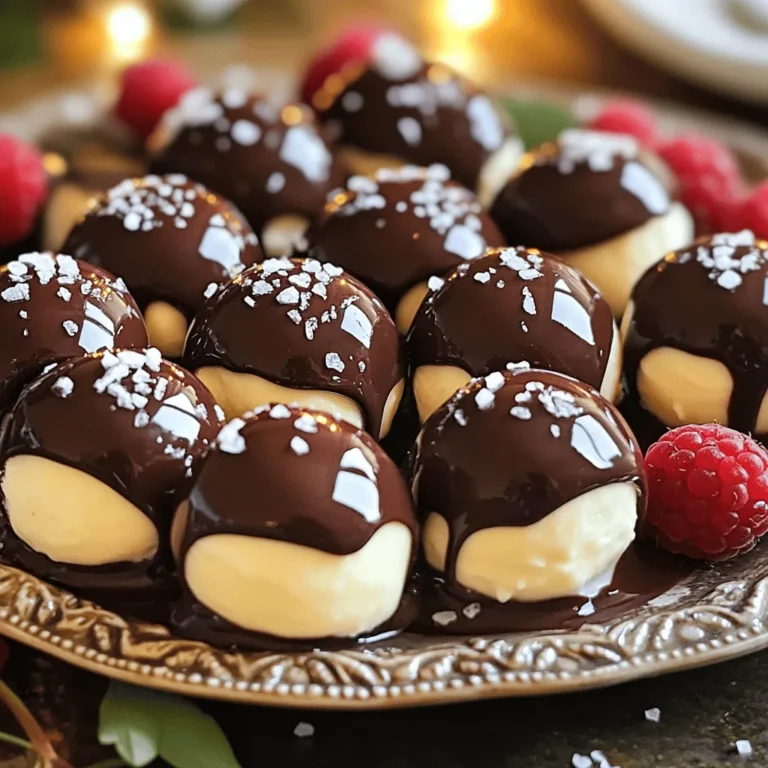 To make delicious chocolate-covered cheesecake bites, gather these simple ingredients: - 8 oz cream cheese, softened - 1/2 cup powdered sugar - 1 tsp vanilla extract - 1/2 cup graham cracker crumbs - 1 cup semi-sweet chocolate chips - 1 tbsp coconut oil (or any neutral oil) - Sea salt for garnish (optional) Each ingredient plays an important role. The cream cheese gives the bites a rich and creamy texture. The powdered sugar adds sweetness, while the vanilla extract enhances the flavor. Graham cracker crumbs provide a crunchy base that balances the smooth filling. The chocolate chips create a delightful coating. Adding coconut oil helps the chocolate melt smoothly. Finally, a pinch of sea salt adds a touch of flavor that complements the sweetness. When you have everything ready, you can dive into creating these tasty treats. Enjoy the process of mixing and shaping each bite. - Beat cream cheese until smooth. - Incorporate powdered sugar and vanilla. - Mix in graham cracker crumbs. Start by taking your softened cream cheese. Use an electric mixer to beat it in a bowl. This makes your base nice and creamy. Next, add the powdered sugar and vanilla extract. Mix these until they blend well and look creamy. Now, it’s time to add the graham cracker crumbs. Stir them in gently. This gives your bites that classic cheesecake flavor. - Form small bite-sized balls. - Freeze for firmness. Take a spoonful of the mixture. Roll it between your hands to form small balls. Aim for about one inch in size. Place the balls on a baking sheet lined with parchment paper. Put them in the freezer for about 30 minutes. This helps them hold their shape while dipping in chocolate. - Melt chocolate and coconut oil. - Dip cheesecake bites in chocolate. - Set coated bites in the freezer. Now, let’s melt the chocolate. In a microwave-safe bowl, add the semi-sweet chocolate chips and coconut oil. Heat it in the microwave in 20-second bursts. Stir after each burst until it is smooth and melted. Take the cheesecake bites out of the freezer. Dip each one into the melted chocolate. Use a fork to help cover them completely. Let any extra chocolate drip off. Place the coated bites back on the parchment paper. If you like, sprinkle a little sea salt on top. Return them to the freezer for another 10 minutes to set the chocolate. Enjoy your lovely bites! - Always use cream cheese at room temperature. This makes mixing easier and smoother. - Choose quality chocolate for coating. Good chocolate makes a big difference in taste. - Arrange your bites on a decorative platter. A nice display makes them more appealing. - For garnish, drizzle some melted chocolate over the bites. Add fresh berries for a pop of color. - Do not overmix the cream cheese. This can lead to a dense texture. - Make sure to freeze the bites long enough. If they are too soft, they won’t hold their shape. {{image_2}} You can easily change the flavor of your cheesecake bites. Try adding flavored extracts like almond or lemon. A few drops can make a big difference. You can also mix in different toppings. Nuts and sprinkles add fun and texture. Just sprinkle them on before the chocolate sets. Need a gluten-free version? Use alternative graham crackers made from nuts or oats. They work well and taste great. If you want a dairy-free option, use vegan cream cheese. It gives you the same creamy texture without dairy. If you’re short on time, you can buy pre-made cheesecake bites. Look for them at your local grocery store or specialty shops. Many brands offer tasty options. Just check the label for your favorite flavors. They are perfect for a quick dessert! To keep your chocolate covered cheesecake bites fresh, store them in an airtight container. This helps prevent them from drying out or absorbing other smells from the fridge. Place a piece of parchment paper between layers to avoid sticking. For longer storage, freezing is a great option. Just make sure to use a freezer-safe container and separate layers with parchment paper. Cheesecake bites last about 5 to 7 days in the fridge. Make sure to check for any off smells or changes in texture before enjoying them. Yes, you can freeze these bites! When stored correctly, they can last up to 3 months in the freezer. Just remember to let them cool completely before freezing. To enjoy your cheesecake bites after freezing, thaw them in the fridge overnight. This keeps their texture nice and creamy. If you want them at room temperature, leave them out for about 30 minutes before serving. Enjoying them this way brings out the rich flavors and creamy texture. To keep your cheesecake bites from falling apart, follow these tips: - Chill them well. After shaping the bites, freeze them for at least 30 minutes. - Use a firm mixture. Ensure your cream cheese is well-blended and not too soft. - Roll evenly. Make sure the bites are uniform in size. This helps them set better. - Don't rush the chocolate dip. Dip them gently and let excess chocolate drip off. Yes, you can definitely substitute the chocolate! Here are some tasty options: - Dark chocolate for a richer flavor. - Milk chocolate for a sweeter treat. - White chocolate for a creamier taste. - Dairy-free chocolate chips for a vegan option. If you want to switch up the crust, try these alternatives: - Digestive biscuits for a similar crunch. - Oreo crumbs for a chocolatey twist. - Almond flour mixed with a little butter for a gluten-free option. - Coconut flakes for a tropical flavor. You now have a simple and tasty recipe for cheesecake bites. We covered the key ingredients, step-by-step instructions, and helpful tips to make these bites a success. Don’t forget you can mix in different flavors or switch up the toppings. Proper storage will keep your bites fresh, and the FAQs offer extra guidance. Enjoy making these treats for yourself or to share. They are easy, fun, and sure to please. Dive into this dessert, and happy baking!
