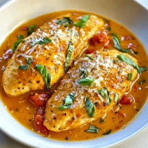 To make Creamy Tomato Basil Chicken, gather these items: - 4 boneless, skinless chicken breasts - 1 tablespoon olive oil - 2 cloves garlic, minced - 1 can (14 oz) diced tomatoes (with juice) - 1 cup heavy cream - 1 cup fresh basil leaves, chopped - 1 teaspoon Italian seasoning - Salt and pepper to taste - Grated Parmesan cheese for garnish You can swap some ingredients if needed. Use chicken thighs instead of breasts for more flavor. For a lighter dish, try half-and-half instead of heavy cream. Canned tomatoes work well, but fresh tomatoes add a nice touch. If you don't have fresh basil, dried basil can work in a pinch. Just use less, as dried herbs are stronger. Choosing the right ingredients matters. Look for chicken that is pink and firm. Avoid any chicken that looks discolored. For tomatoes, pick ones that feel heavy and smell sweet. Fresh basil should be bright green and fragrant. If you can, smell the basil before buying; it should have a strong, fresh scent. When selecting garlic, choose bulbs that are firm and dry. This ensures you get the best flavor in your dish. {{ingredient_image_1}} To start, heat one tablespoon of olive oil in a large skillet over medium heat. While the oil warms, season four boneless, skinless chicken breasts with salt and pepper. Place the chicken in the skillet once the oil is hot. Cook each side for about 5-7 minutes until they turn golden brown and are fully cooked. Once done, remove the chicken and set it aside on a plate. In the same skillet, add two minced garlic cloves. Sauté them for about one minute until they smell great. Next, open a 14 oz can of diced tomatoes and pour them into the skillet, juice included. Stir to mix the garlic and tomatoes, then let it simmer for about five minutes. Now, pour in one cup of heavy cream and stir well. Add in one cup of chopped fresh basil leaves and one teaspoon of Italian seasoning. Allow the sauce to simmer for another 3-5 minutes until it thickens slightly. Return the cooked chicken to the skillet, spooning the sauce over the top. Simmer for another 2-3 minutes to make sure the chicken warms up. Before serving, taste the dish and adjust the seasoning with salt and pepper if needed. To keep your chicken tender, avoid overcooking. Use a meat thermometer to check for doneness. The chicken should reach 165°F. Letting the chicken rest for a few minutes after cooking helps keep the juices inside. This makes the chicken juicy and flavorful when you cut into it. Also, using fresh ingredients, especially chicken, ensures better taste and texture. For a lovely meal, serve this creamy tomato basil chicken over pasta or rice. The sauce pairs well with both! You can also add some steamed vegetables on the side for color and nutrition. A simple green salad with a light dressing is another great option. Lastly, don’t forget to sprinkle some grated Parmesan cheese on top for extra flavor! To make your creamy tomato basil chicken shine, use fresh basil. Fresh herbs pack a punch that dried ones can’t match. Also, taste as you cook. Adjust the salt and pepper to your liking. A splash of lemon juice can brighten the dish too. Don’t rush the simmering time. Letting the sauce cook brings out the flavors. One common mistake is overcooking the chicken. Cook it just until it’s golden brown. It should be juicy and tender, not dry. Another mistake is skipping the garlic. Sauté it briefly to unlock its full flavor. Finally, don’t forget to stir the sauce often. This helps prevent it from sticking to the pan and burning. To create a smooth sauce, stir in the heavy cream slowly. This helps it mix well with the tomatoes. Keep the heat on medium-low when adding the cream. High heat can cause it to separate. Make sure to add the basil at the end. This keeps its vibrant flavor and color fresh in the sauce. Pro Tips Use Fresh Basil: Fresh basil adds a vibrant flavor that dried basil simply can't match. Add it at the end of cooking for the best aroma and taste. Perfectly Cooked Chicken: To ensure your chicken breasts are juicy, don't overcook them—aim for an internal temperature of 165°F (75°C). Thicken the Sauce: If your sauce isn't thickening as desired, let it simmer a bit longer. You can also add a cornstarch slurry for a quick thickening boost. Serving Suggestions: This dish pairs beautifully with pasta, rice, or a fresh salad to soak up the delicious sauce. {{image_2}} You can change up Creamy Tomato Basil Chicken in fun ways. Try adding spinach for a fresh twist. It cooks quickly and adds nice color. You can also swap the chicken for shrimp or tofu. Both work well with the sauce and give new flavors. If you love spice, add red pepper flakes. This will give your dish a nice kick. The sauce is flexible and easy to change. Instead of heavy cream, use coconut milk for a lighter taste. You can also use chicken broth if you want a thinner sauce. For a richer flavor, try adding sun-dried tomatoes. They will add depth and sweetness. You can even mix in some pesto for a unique twist. This will give your sauce a vibrant green color and a fresh taste. Making this dish fit your dietary needs is simple. To make it gluten-free, ensure any added ingredients are labeled as such. Most of the main ingredients are already gluten-free. For a dairy-free version, replace heavy cream with cashew cream or almond milk. Both options work well and keep the dish creamy. Always check labels for hidden dairy in sauces. This way, you can enjoy Creamy Tomato Basil Chicken without worry. Store leftover Creamy Tomato Basil Chicken in an airtight container. Make sure it cools down first. Place it in the fridge where it can stay fresh for up to three days. If you want to keep it longer, freezing is a great option. To reheat, you can use the stovetop or microwave. If using the stovetop, place the chicken in a skillet over low heat. Add a splash of cream or broth to keep it moist. Heat until warm, stirring often. In the microwave, use a microwave-safe dish. Cover it with a lid or wrap. Heat in short bursts, stirring in between, until hot. You can freeze this dish, but it's best to do so before adding the cream. Cool the chicken and sauce, then transfer to a freezer bag. Press out air and seal tightly. It can last for about three months in the freezer. When ready to enjoy, thaw it overnight in the fridge. Then, heat it on the stove and stir in the cream just before serving for the best taste. You can serve Creamy Tomato Basil Chicken with many tasty sides. Here are a few great options: - Pasta: Spaghetti or fettuccine pairs well with the creamy sauce. - Rice: White or brown rice soaks up the sauce nicely. - Vegetables: Roasted or steamed veggies add color and health. - Salad: A fresh garden salad balances the dish's richness. Feel free to mix and match! Yes! You can use different proteins in this dish. Here are some ideas: - Pork: Pork chops or tenderloin work well with the sauce. - Turkey: Thin chicken breast slices or ground turkey are good choices. - Shrimp: Cook shrimp quickly in the sauce for a seafood twist. - Tofu: For a vegetarian option, use firm tofu. Just adjust cooking times. Experiment with your favorite protein! To thin the sauce, you can add a few simple ingredients: - Chicken broth: Stir in a little chicken broth for extra flavor. - Milk: Adding a splash of milk lightens the sauce. - Water: For a simple fix, just add a bit of water. Start with a small amount, then stir and adjust to your liking. We covered a lot about Creamy Tomato Basil Chicken. You learned the best ingredients and how to choose fresh ones. I shared a clear cooking method, tips for texture, and serving ideas. We also looked at ways to enhance the flavors and avoid common mistakes. Don't forget the variations and how to store leftovers. Try these tips in your kitchen, and enjoy this dish!