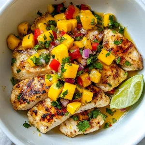 - Chicken and Salsa Components - 4 boneless, skinless chicken breasts - 1 large ripe mango, diced - 1 red bell pepper, diced - 1/2 small red onion, finely chopped - 1 jalapeño, seeded and minced (adjust for spice preference) - 2 tablespoons cilantro, chopped - 2 tablespoons lime juice - Seasoning and Flavor Enhancers - 1 tablespoon olive oil - 1 teaspoon ground cumin - Salt and pepper to taste - Optional Ingredients for Variation - You can add diced avocado for creaminess. - Pineapple can replace mango for a sweeter taste. - Try different herbs like parsley or mint for a fresh twist. Gathering these ingredients sets you up for success. Each part brings its own flavor, making the dish pop! The mango and lime juice add brightness, while the spices enhance the chicken's taste. {{ingredient_image_1}} First, preheat your oven to 375°F (190°C). This step warms the oven before baking. Next, season the chicken breasts. Use olive oil, ground cumin, salt, and pepper on both sides. This adds flavor and helps the spices stick. Olive oil keeps the chicken moist while it cooks. Cumin gives it a warm flavor that pairs well with mango salsa. To get a perfect sear, heat a large skillet over medium-high heat. Once hot, add the chicken. Sear each side for about 4-5 minutes until golden brown. This step locks in juices and gives the chicken a nice texture. Don’t rush this part! A good sear makes all the difference in flavor. While the chicken sears, you can make the mango salsa. You need these ingredients: - 1 large ripe mango, diced - 1 red bell pepper, diced - 1/2 small red onion, finely chopped - 1 jalapeño, seeded and minced (adjust for spice preference) - 2 tablespoons cilantro, chopped - 2 tablespoons lime juice In a bowl, mix all these ingredients well. Make sure to combine them evenly to get the best flavor. Set the salsa aside. The fresh ingredients will brighten up the dish. After searing, pour the mango salsa over the chicken in the skillet. This adds a burst of flavor. Now, transfer the skillet to the preheated oven. Bake for 20-25 minutes. Check that the chicken reaches an internal temperature of 165°F (75°C). This ensures it is fully cooked and safe to eat. Once done, remove the skillet from the oven. Let the chicken rest for a few minutes. This helps keep it juicy. Serve the chicken hot, topped generously with mango salsa. For presentation, you can add lime wedges and fresh cilantro. Great sides include rice or a simple salad. These pair well and make the meal complete. - Avoiding Dry Chicken Start with fresh, high-quality chicken. Season it well with olive oil and spices. Searing adds a nice crust. Don't overcook it. Aim for an internal temperature of 165°F. - Utilizing Thermometer for Accuracy A meat thermometer is your best friend. Insert it into the thickest part of the chicken. This helps you know when it's done. You avoid guesswork and keep the chicken juicy. - Adjusting Spice Levels Spice is all about balance. If you like heat, add more jalapeño. For mild salsa, use less or skip it. Taste as you go to find your perfect level. - Adding Sweetness or Acidity The mango brings sweetness, but you can add more. A bit of honey or sugar can lift flavors. You can also add more lime juice for acidity. This brightens the salsa. - Proper Storage Techniques Store any leftover chicken and salsa in airtight containers. Keep them in the fridge. They will stay fresh for about three days. Make sure to separate them to keep the chicken moist. - Reheating Recommendations To reheat, place chicken in the oven at 350°F. Heat until warmed through. You can use the microwave for quick reheating. Just be careful not to dry it out. Enjoy your tasty leftovers! Pro Tips Choose Ripe Mangoes: Select mangoes that are slightly soft to the touch and have a sweet aroma to ensure the best flavor for your salsa. Adjust Spice Level: If you prefer a milder salsa, remove all seeds from the jalapeño. For an extra kick, leave some seeds in or add more jalapeño. Let It Rest: After baking, allow the chicken to rest for 5 minutes to retain its juices, making it tender and flavorful. Serve with Tortilla Chips: This mango salsa is also delicious as a dip with tortilla chips, perfect for a party or as an appetizer! {{image_2}} You can switch up the protein in this recipe. Salmon or tofu work well with mango salsa. - Using Salmon: Salmon has rich taste and pairs nicely with the sweet mango. Just adjust cooking time since salmon cooks faster than chicken. Bake it for about 15-20 minutes at 375°F. - Using Tofu: For a plant-based option, tofu absorbs flavors well. Use firm tofu, press it, and season it like chicken. Sear it for 3-4 minutes on each side before adding salsa. Feel free to get creative with the salsa. You can add other fruits and vegetables to mix things up. - Adding Other Fruits: Consider adding diced pineapple or kiwi for a tropical twist. These fruits add sweetness and a fun texture. - Incorporating Additional Vegetables: Try adding corn or diced cucumber. Both add crunch and freshness to your salsa. You can also change how you cook the chicken. Grilling and slow cooking are great options. - Grilling Options: For a smoky flavor, grill the chicken. Preheat your grill to medium-high and cook the chicken for about 6-7 minutes on each side. Top with salsa after grilling. - Slow Cooker Instructions: If you prefer slow cooking, season the chicken and place it in the slow cooker. Cook on low for 6-8 hours with the salsa added halfway through. This method keeps the chicken juicy and flavorful. Recommended Side Dishes Mango Salsa Chicken pairs well with many sides. Try these options: - Rice: White or brown rice adds a nice base. - Quinoa: This grain is healthy and filling. - Veggies: Steamed broccoli or roasted carrots work great. - Salad: A fresh green salad adds crunch. Suggested Beverage Pairings Choose drinks that enhance the dish's flavors. Here are some ideas: - Iced tea: Sweetened or unsweetened is refreshing. - Lemonade: The tanginess balances the sweet salsa. - White wine: A dry Sauvignon Blanc complements the dish well. Understanding Internal Temperatures To ensure chicken is safe to eat, check the internal temperature. It should reach 165°F (75°C). Use a meat thermometer for accuracy. This is the best way to avoid undercooked chicken. Visual Cues for Done Chicken Look for these signs to confirm chicken is done: - Color: The meat should be white, not pink. - Juices: If juices run clear, the chicken is ready. - Texture: The meat should feel firm, not soft. Best Practices for Salsa Storage You can make mango salsa ahead of time. Store it in an airtight container. Keep it in the fridge to maintain freshness. This will help the flavors blend nicely. Timing for Flavor Development For the best taste, make the salsa a few hours before serving. This gives the flavors time to mix. Just remember to stir it again before serving! - Total Prep Time: 15 minutes - Total Cook Time: 25 minutes - Number of Servings: 4 - Caloric Breakdown: Approximately 300 calories per serving - Key Nutritional Values: - Protein: 30g - Carbohydrates: 20g - Fats: 12g - Fiber: 3g - Integration of a Printable Recipe Option: You can easily print this recipe for your kitchen. - Visual Recipe Cards and Tracking Features: Use images of each step to guide you. This way, you can track your progress and enjoy a fun cooking experience. In this blog post, we explored delicious mango salsa chicken from ingredients to serving ideas. You learned how to perfectly prepare and sear chicken and mix a vibrant salsa. I shared tips to keep your chicken juicy and how to customize the dish with protein alternatives. Remember, cooking can be fun and creative! Whether serving this dish for a family meal or a gathering, it's sure to impress. Enjoy experimenting with flavors and cooking methods for tasty results every time.