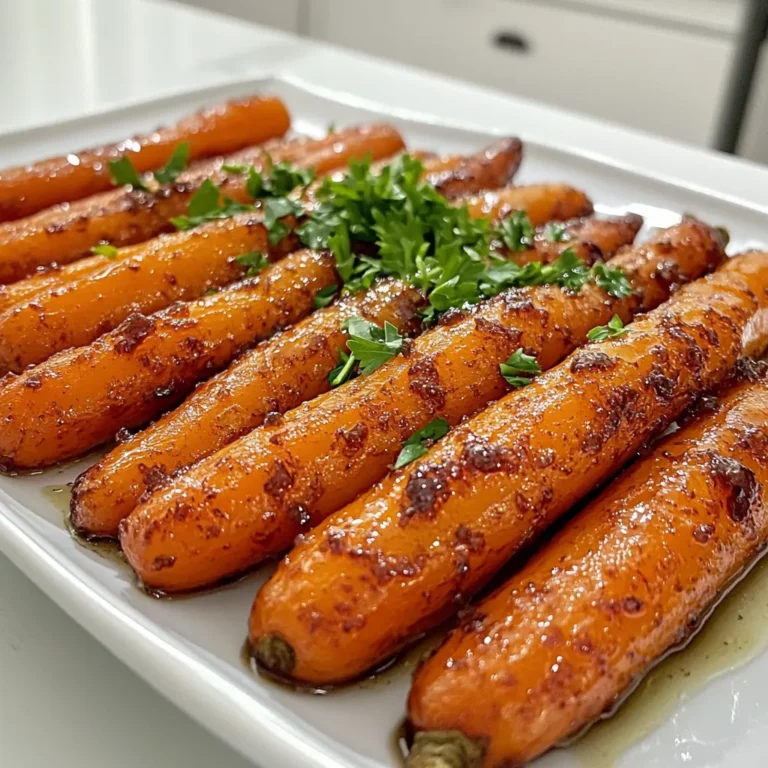 - 1 pound baby carrots, trimmed and peeled - 2 tablespoons unsalted butter, melted - 2 tablespoons brown sugar - 1 tablespoon olive oil - 1 teaspoon ground cinnamon - 1 teaspoon salt - ½ teaspoon black pepper - 1 tablespoon fresh parsley, chopped (for garnish) These ingredients create a sweet and savory dish. The brown sugar adds a nice caramel flavor. The cinnamon gives warmth, making these carrots a delight. You can try different flavors for this dish. Here are some ideas: - Honey or maple syrup instead of brown sugar - Thyme or rosemary for more herbal notes - A sprinkle of chili powder for a bit of heat These variations can change the taste while keeping the dish fun. For this recipe, you will need: - A large mixing bowl for combining ingredients - A baking sheet lined with parchment paper for roasting - A spatula or spoon for mixing These tools make cooking easier and help achieve great results. Use them to create a perfect side dish. To start, gather your ingredients. You will need: - 1 pound baby carrots, trimmed and peeled - 2 tablespoons unsalted butter, melted - 2 tablespoons brown sugar - 1 tablespoon olive oil - 1 teaspoon ground cinnamon - 1 teaspoon salt - ½ teaspoon black pepper - 1 tablespoon fresh parsley, chopped (for garnish) First, preheat your oven to 400°F (200°C). This step is key for roasting. Next, take a large bowl and pour in the melted butter. Then, add the brown sugar, olive oil, ground cinnamon, salt, and black pepper. Mix well until the sugar dissolves. After that, add the baby carrots to the bowl. Toss them gently so every carrot gets coated with the sweet mix. Now, spread the coated carrots on a baking sheet lined with parchment paper. Make sure they are in a single layer. This helps them cook evenly. Place the baking sheet in the preheated oven. Roast the carrots for 25-30 minutes. Stir them halfway through to ensure even cooking. You will know they are done when they are tender and caramelized. To get the best results, pick fresh baby carrots. They should be bright in color. If you want a deeper flavor, let the carrots roast a bit longer. Just watch them closely to avoid burning. Also, make sure the carrots are not crowded on the pan. This allows for better air flow and even cooking. Enjoy watching them turn golden brown! To boost the flavor of your brown sugar roasted carrots, try these tips: - Use fresh herbs like thyme or rosemary for a fragrant twist. - Add a splash of orange juice or zest for a bright note. - A drizzle of balsamic vinegar before serving adds depth. These small changes can make a big difference in taste. Here are some easy mistakes to watch for: - Don’t overcrowd the baking sheet. Give each carrot space to roast. - Make sure the oven is preheated. This helps with even cooking. - Stir the carrots halfway through roasting. This helps them cook well. Avoiding these mistakes will keep your carrots sweet and tender. These carrots make a great side dish for any meal. Here are some ideas: - Serve them with roasted chicken for a tasty combo. - Pair with grilled fish to balance flavors. - Add them to salads for a sweet crunch. Feel free to get creative! The flavors of these carrots fit many dishes. {{image_2}} You can switch out brown sugar for other sweeteners. Honey or maple syrup work well. They add a unique flavor. Use the same amount as the brown sugar. If you prefer a lower sugar option, try agave syrup. The taste changes, but it stays sweet and delicious. You can mix in other veggies with your carrots. Try baby potatoes, parsnips, or sweet potatoes. Cut them to the same size as the carrots. This way, they all cook evenly. Each veggie brings its own flavor. It makes your dish colorful and fun. Feel free to change up the spices in this recipe. Add a pinch of nutmeg for warmth. Or try garlic powder for a savory twist. You can also use fresh herbs like thyme or rosemary. These will boost the taste and make it more exciting. If you have leftover brown sugar roasted carrots, store them in an airtight container. Keep them in the fridge. They stay fresh for up to three days. Before you put them away, let them cool to room temperature. This helps avoid extra moisture in the container. You can freeze these carrots too! First, let them cool fully. Then, place the carrots in a freezer-safe bag. Squeeze out any air before sealing the bag. They can stay in the freezer for up to three months. When you’re ready to use them, thaw them in the fridge overnight. To reheat, the oven is best. Preheat your oven to 350°F (175°C). Spread the carrots on a baking sheet. Heat them for about 10-15 minutes or until warm. You can also use a microwave. Just heat in short bursts, stirring in between. This way, they stay tasty and don’t get mushy. Yes, you can use regular carrots. Just peel and cut them into sticks. Aim for similar sizes, so they cook evenly. Regular carrots will take a bit longer to cook than baby carrots, so check them after 30 minutes. To make these carrots ahead, follow the recipe but stop before roasting. Toss the carrots in the brown sugar mix. Place them in a bowl, cover, and store in the fridge. When you're ready to eat, just roast them as directed. Brown Sugar Roasted Carrots are tasty and healthy. Carrots provide beta-carotene, which is good for your eyes. They also have fiber, which helps digestion. Using olive oil adds healthy fats, while cinnamon may help with blood sugar. Overall, this dish is a great way to enjoy vegetables! In this blog post, I shared how to make perfect Brown Sugar Roasted Carrots. We covered the necessary ingredients, detailed steps, and clever tips to enhance the flavor. I included helpful variations, storage info, and answered common questions. With this knowledge, you can create a delicious dish that impresses anyone. Remember to enjoy the process of cooking and make it your own. Happy cooking!