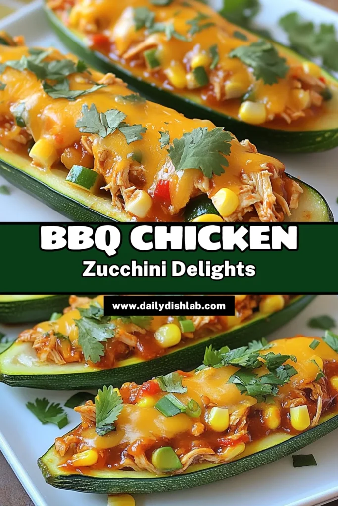 Looking for a tasty and healthy dinner? Try these BBQ chicken zucchini boats! Packed with shredded chicken, BBQ sauce, and topped with gooey cheese, they're the perfect blend of flavor and nutrition. These easy BBQ chicken dishes are great for meal prep and family meals. Check out our healthy zucchini recipes and stuffed zucchini recipes for more delicious ideas. Save this recipe for your next zucchini boat dinner idea! #BBQChickenZucchiniBoats #HealthyZucchiniRecipes #StuffedZucchiniRecipes #EasyBBQChickenDishes