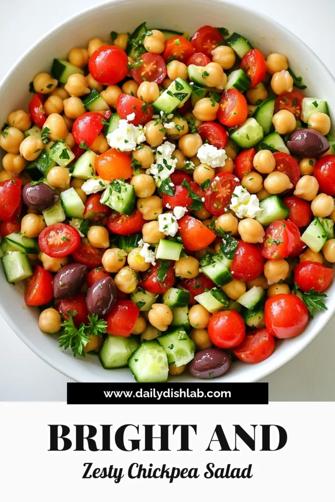 Discover the vibrant flavors of Mediterranean Chickpea Salad, a quick and healthy dish perfect for any occasion! Packed with fresh veggies, creamy feta, and zesty dressing, this easy recipe comes together in just 15 minutes. It's nutritious, refreshing, and ideal for meal prep or gatherings. Click to explore the full recipe and elevate your salad game today! #MediterraneanSalad #ChickpeaRecipe #HealthyEating #QuickMeals