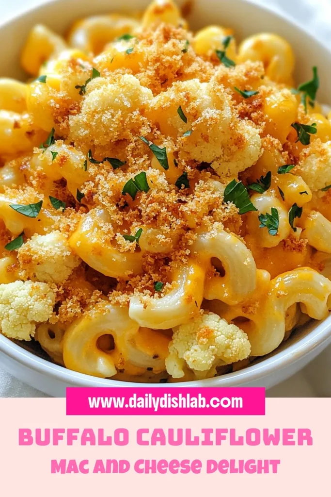 Discover a delicious twist on comfort food with this Buffalo Cauliflower Mac and Cheese! This vegan mac and cheese recipe combines creamy textures with spicy flavors, making it a healthy cauliflower pasta option everyone will love. Perfect as a baked cauliflower cheese casserole or a spicy macaroni and cheese dish for game day, it’s sure to impress. Save this recipe for your next dinner! #VeganRecipes #HealthyEating #ComfortFood #BuffaloCauliflower