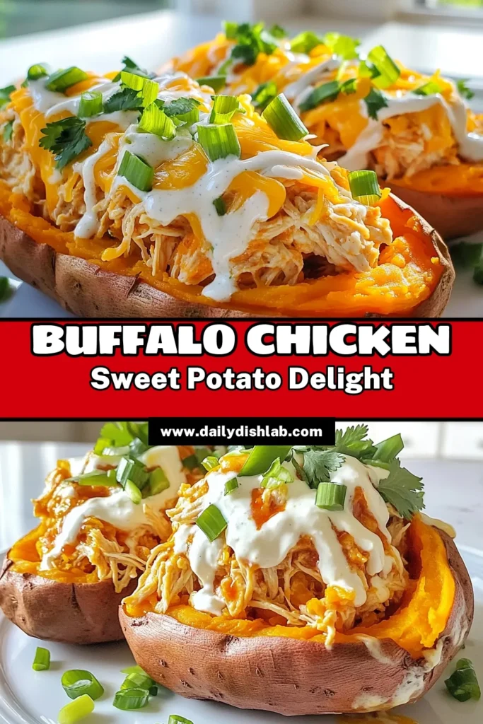 Discover the ultimate comfort food with these Buffalo Chicken Stuffed Sweet Potatoes! Packed with tender chicken, spicy buffalo sauce, and creamy cheese, this dish is a crowd-pleaser. Perfect for game day or a weeknight dinner, each bite is a burst of flavor. Follow the simple instructions for a delicious meal that’s ready in just under an hour. Click to explore the full recipe and bring this tasty dish to your table! #buffalochicken #stuffedsweetpotatoes #easyrecipes #comfortfood