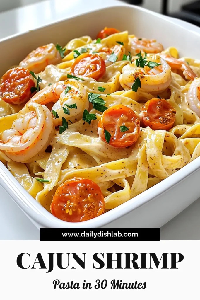 Indulge in the rich flavors of Creamy Cajun Shrimp Pasta that’s sure to impress! This easy recipe combines tender shrimp with creamy sauce, Cajun spices, and fresh tomatoes, all tossed with fettuccine for a delicious meal ready in just 30 minutes. Perfect for weeknight dinners or special occasions, it's time to bring a taste of the South to your kitchen. Click through to explore the full recipe and enhance your culinary skills! #ShrimpPasta #CajunCooking #PastaRecipe #FoodLovers