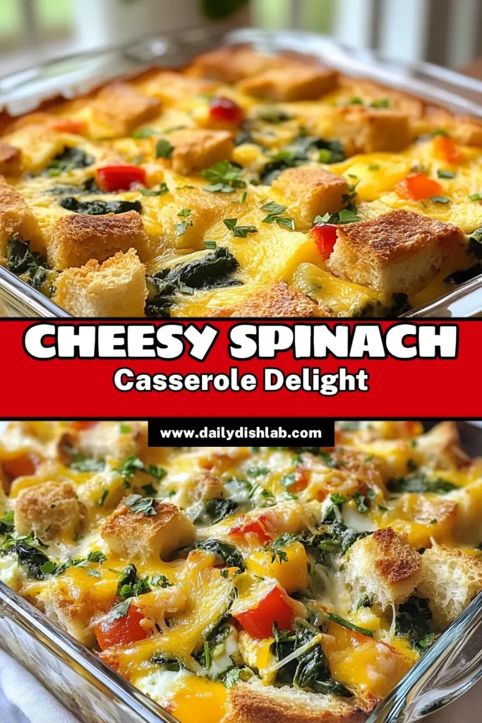 Start your day off right with this delicious cheesy spinach breakfast casserole! Packed with protein, this healthy breakfast casserole recipe combines eggs, fresh spinach, and cheddar cheese for a tasty egg and spinach bake. Perfect for easy brunch dishes, this vegetarian egg casserole recipe is simple to make and satisfying. Give it a try and impress your guests! Save this recipe for your next brunch adventure! #BreakfastCasserole #BrunchRecipes #HealthyEating #VegetarianRecipes
