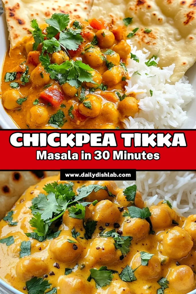 Discover this flavorful Chickpea Tikka Masala recipe that brings the essence of Indian cuisine to your kitchen! This Vegan Tikka Masala is an easy chickpea curry, made creamy with coconut milk for a delightful twist. Perfect for meal prep or a cozy dinner, this Indian chickpea recipe is sure to please everyone. Try this Coconut milk curry recipe today and make it a new family favorite! Save and share! #ChickpeaTikkaMasala #VeganRecipes #IndianCooking #EasyCurry