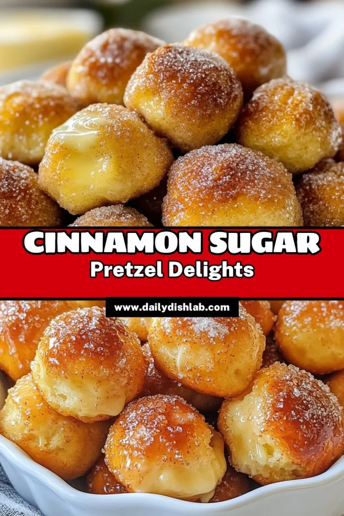 Indulge in these delicious cinnamon sugar pretzel bites! This homemade pretzel bites recipe is simple and quick, perfect for any occasion. You'll love how easy cinnamon pretzels can be to make from scratch. Enjoy soft pretzel bites with cinnamon sugar that will delight your taste buds. Bake pretzel bites at home and impress your friends and family. Try this recipe today! #CinnamonSugarPretzelBites #EasyPretzels #BakingAtHome #HomemadeTreats