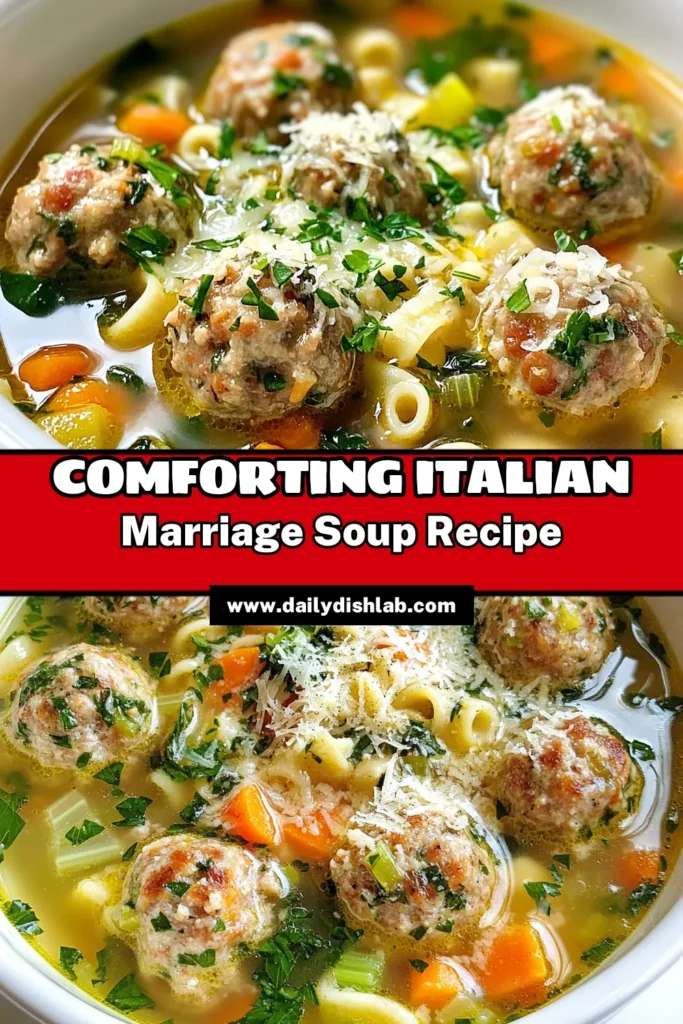 Discover the charm of this delicious Italian marriage soup recipe that combines wholesome ingredients for a comforting dish. This homemade marriage soup features ground turkey for a lighter, healthier twist on the traditional Italian wedding soup. With simple Italian wedding soup ingredients like fresh spinach and small pasta, it's perfect for any occasion. Try this healthy Italian soup recipe today and savor every bite! Save this recipe for later. #ItalianWeddingSoup #HealthySoup #GroundTurkeySoup #HomemadeSoup
