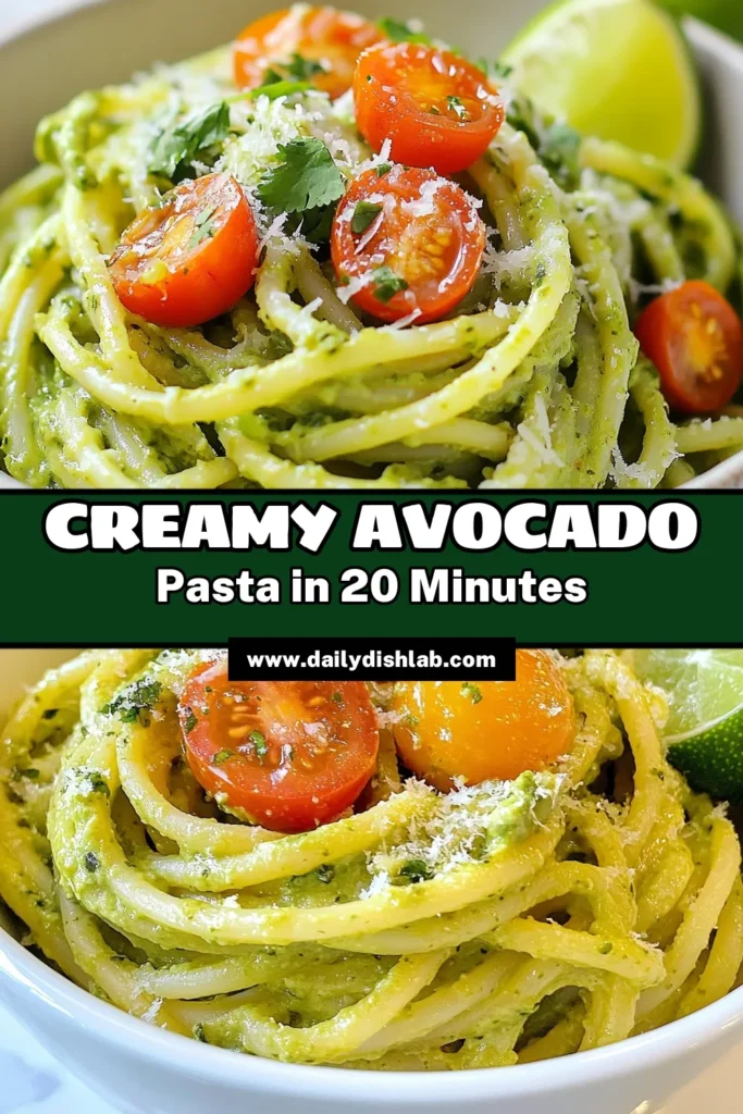 Indulge in this deliciously easy creamy avocado pasta that’s both healthy and satisfying! This creamy avocado cilantro pasta is perfect for quick dinners and features ripe avocados blended with cilantro for a unique twist. Try this cilantro pasta recipe for a tasty vegetarian option that everyone will love. Don’t wait, save this healthy avocado pasta recipe for your next meal! #CreamyAvocadoPasta #CilantroPastaRecipe #HealthyAvocadoPasta #VegetarianDishes