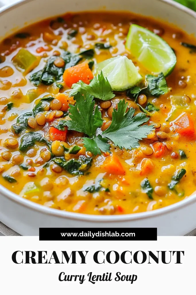 Discover the deliciousness of Coconut Curry Lentil Soup! This easy lentil curry soup is a comforting and healthy coconut milk soup perfect for any meal. Our vegan lentil soup recipe offers a blend of flavors with lentils, vegetables, and spices, making it a satisfying homemade vegetable soup. Try it today and enjoy a bowlful of health! Save this recipe for a warming experience! #CoconutCurry #VeganRecipes #HealthyEating #LentilSoup