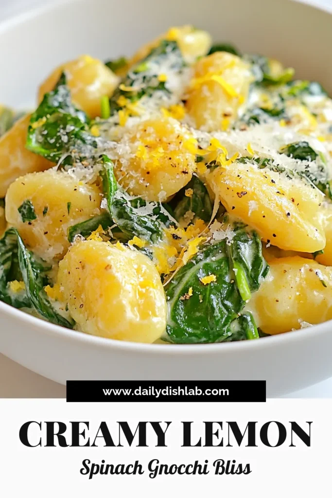Discover the ultimate creamy lemon spinach gnocchi recipe that elevates your dinner game! This easy vegetarian gnocchi dish features tender potato gnocchi coated in a zesty lemon cream sauce, paired perfectly with fresh spinach. Whip it up in just 20 minutes for a delightful meal that everyone will love. Save this simple yet delicious potato gnocchi recipe for your next weeknight dinner! #GnocchiRecipe #VegetarianRecipes #LemonCreamSauce #EasyDinnerIdeas