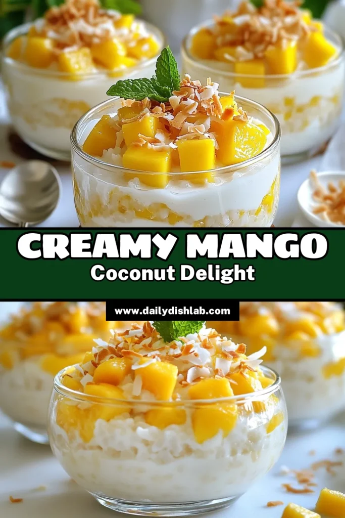 Indulge in the tropical flavors of Mango Coconut Rice Pudding, a delightful Vegan Coconut Rice Pudding that's perfect for any occasion. This Jasmine Rice Dessert Recipe combines creamy coconut milk and fresh mango, making it a must-try Plant-Based Rice Pudding. Easy to make and refreshingly delicious, this Tropical Rice Pudding Recipe is perfect for your sweet cravings. Save this recipe for a tasty treat! #VeganRecipes #RicePudding #TropicalDesserts #PlantBasedEating