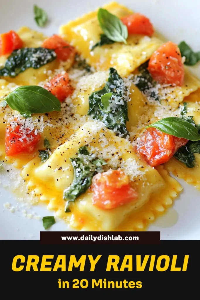 Discover the delight of creamy tomato spinach ravioli with this easy ravioli recipe that brings restaurant-quality flavors to your home. This cheese spinach ravioli dish is a fantastic addition to your collection of Italian pasta recipes, featuring a homemade creamy pasta sauce that will impress your family and friends. Perfect for any occasion, this dish is simple to make and absolutely delicious. Try it tonight and elevate your pasta game! #RavioliRecipe #ItalianCuisine #PastaLove #CreamyPasta