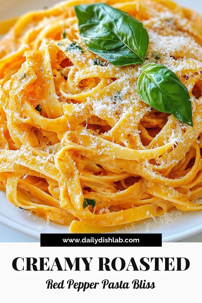 Savor the deliciousness of this creamy roasted red pepper pasta! This easy creamy pasta dish combines roasted red bell peppers and a rich homemade pasta sauce for a vegetarian delight. Perfect for a quick weeknight dinner or a comforting meal, this red bell pepper pasta recipe will impress everyone. Save this recipe and elevate your pasta game today! #PastaRecipes #VegetarianEats #HomemadeSauce #EasyDinnerIdeas