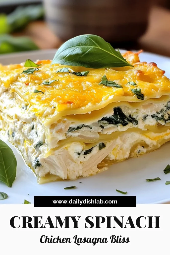 Indulge in this creamy chicken spinach lasagna, a delightful twist on the classic Alfredo lasagna recipe. This easy chicken lasagna combines tender chicken, fresh spinach, and ricotta for a delicious family meal. Perfect for busy weeknights, this spinach lasagna with ricotta is layered with homemade Alfredo sauce for ultimate flavor. Ready in just 50 minutes! Save this recipe and impress your guests! #AlfredoLasagna #EasyChickenLasagna #SpinachLasagna #HomemadeLasagna