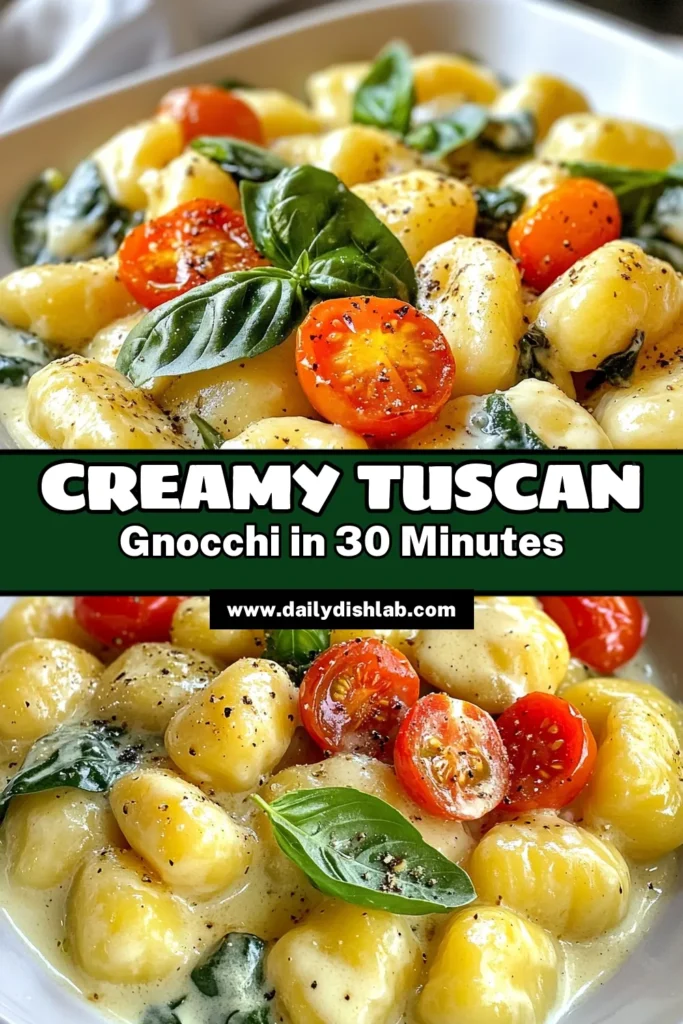 Discover this easy gnocchi dish with our Creamy Tuscan Gnocchi recipe! Combining potato gnocchi with spinach, cherry tomatoes, and rich cream, this Tuscan-style pasta is perfect for a weeknight dinner. Made in just one pan, it's simple yet indulgent. Impress your family and friends with this delightful meal. Save this recipe for a delicious culinary adventure today! #CreamyTuscanGnocchi #EasyGnocchiDish #TuscanPasta #OnePanMeal