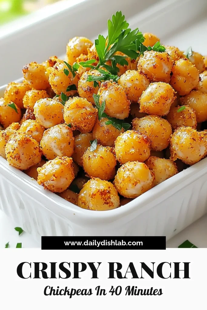 Looking for a delicious snack? Try these Ranch Roasted Chickpeas! This easy recipe combines crispy chickpeas with zesty ranch flavor, making it the perfect healthy treat. In just 40 minutes, you can whip up a satisfying dish that's great for any occasion. Click through to discover the full recipe and elevate your snacking game today! #HealthySnacks #ChickpeaRecipes #RanchFlavor #EasyRecipes