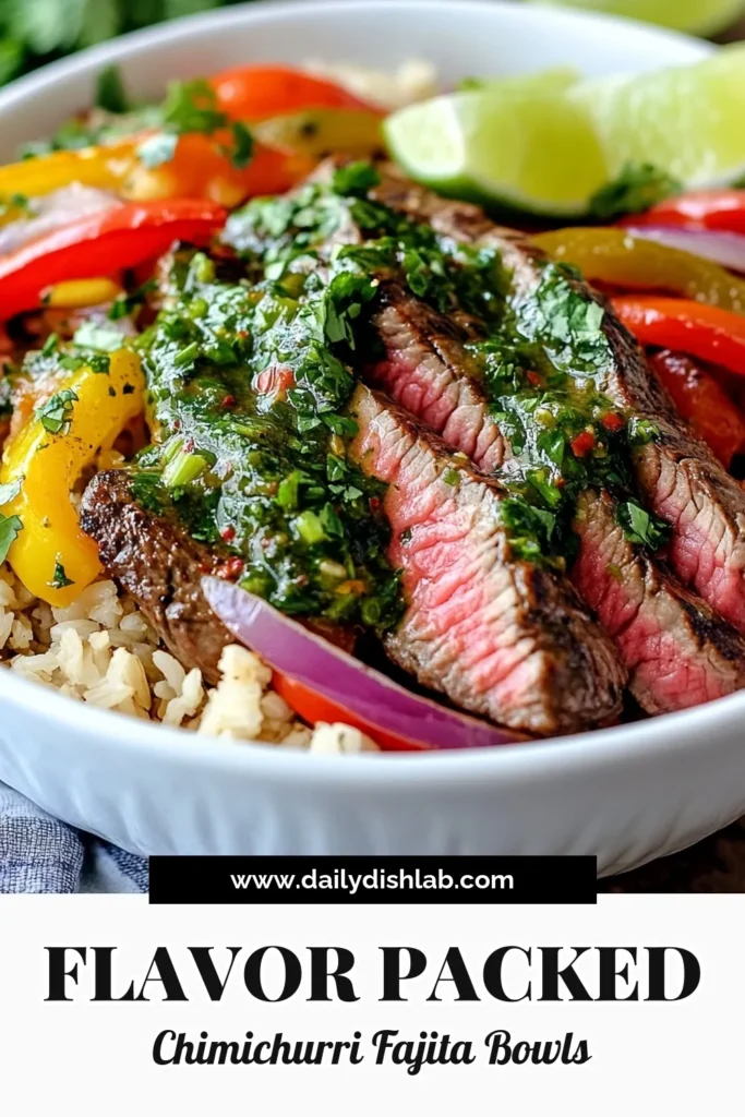 Looking for a delicious and healthy meal? Try these Chimichurri Steak Fajita Bowls! This easy flank steak fajitas recipe is packed with flavor thanks to a homemade chimichurri sauce for steak. Serve it over quinoa for a nutritious twist on traditional fajitas. Perfect for meal prep, this healthy steak bowl recipe will become a family favorite. Check it out now! #ChimichurriSteakFajitaBowls #FlankSteakFajitas #HealthyEats #QuinoaFajitaBowls