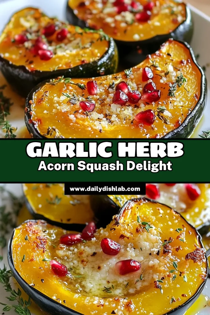 Discover the deliciousness of Garlic Herb Acorn Squash with this easy roasted acorn squash recipe! Perfect as a vegetarian side dish, this fall vegetable recipe combines the warm flavors of garlic, thyme, and maple syrup for an irresistible taste. Elevate your meals this season with this simple yet stunning dish. Don't forget to save this recipe for your next gathering! #AcornSquash #VegetarianRecipes #FallFlavors #RoastedVegetables