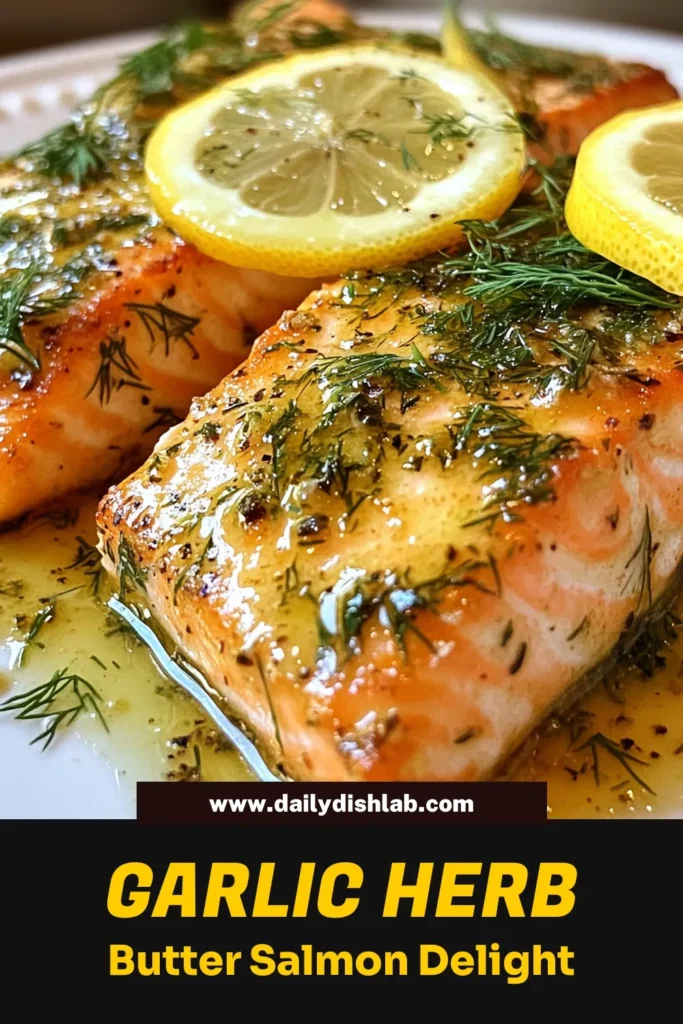 Discover the ultimate garlic herb butter salmon recipe that makes dinner a breeze! This easy salmon dinner combines the rich flavors of garlic herb butter with fresh lemon for a mouthwatering baked salmon recipe you'll love. Perfect for busy weeknights, this lemon garlic salmon is ready in just 25 minutes. Impress your family with this simple yet delicious dish. Save this recipe for your next meal! #GarlicHerbButterSalmon #BakedSalmonRecipe #EasySalmonDinner #HerbButterRecipes