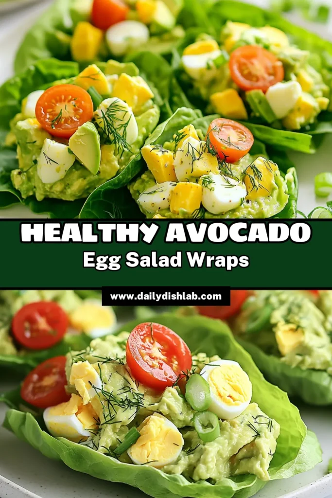 Discover the perfect blend of flavors with this Avocado Egg Salad Lettuce Wraps recipe! This healthy egg salad combines creamy avocado with hard-boiled eggs for a delicious low carb egg salad that's perfect for lunch or a light dinner. Enjoy the refreshing taste of avocado salad wraps that are easy to make and full of nutrients. Try this quick recipe today and elevate your meal prep! Save for later. #AvocadoEggSalad #LettuceWrapsRecipe #HealthyEggSalad #LowCarbEggSalad