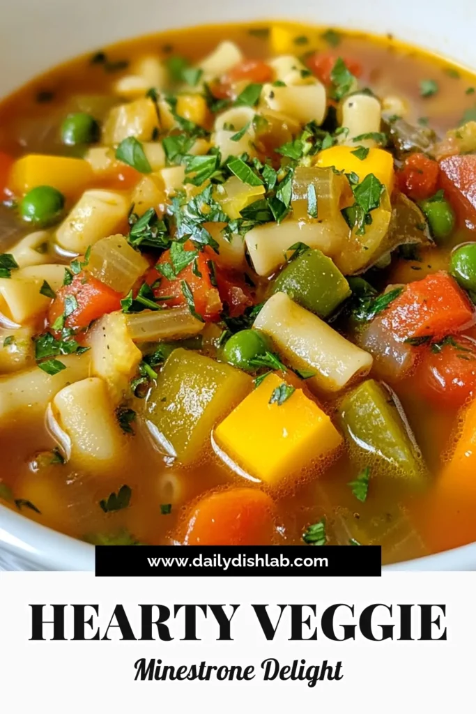 Warm-up with this delicious veggie minestrone soup recipe packed with fresh vegetables and hearty pasta. This healthy vegetable soup is not only easy to make but also perfect for cozy nights. Enjoy a rich blend of flavors in this vegetarian soup with pasta that satisfies your cravings. Try this easy minestrone soup today for a comforting, nutritious meal! Save this recipe for later! #MinestroneSoup #HealthyEating #VegetarianRecipes #ComfortFood